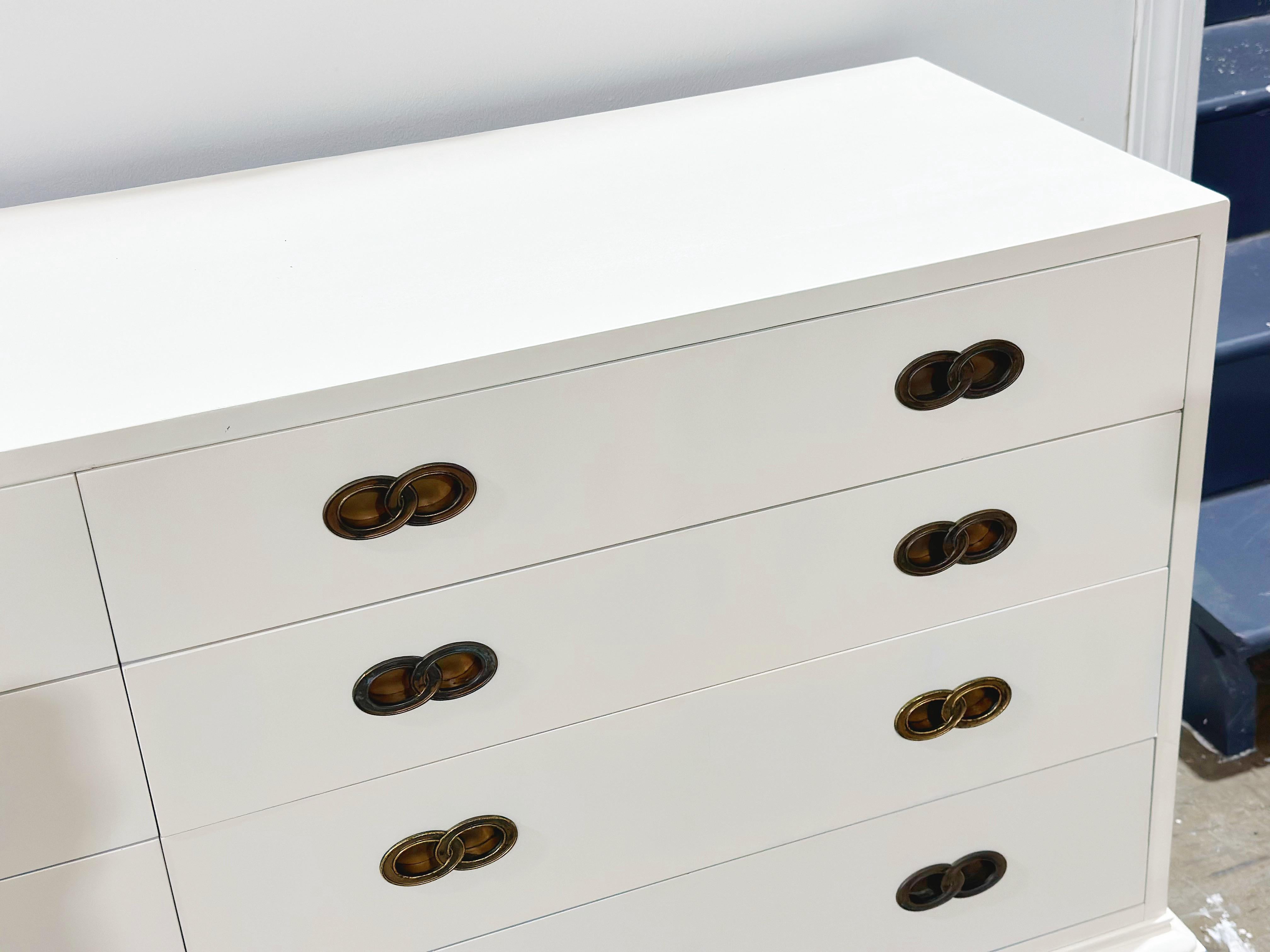 Wood Michael Taylor for Henredon - Dresser - Off White Cream Lacquer - Brass Hardware