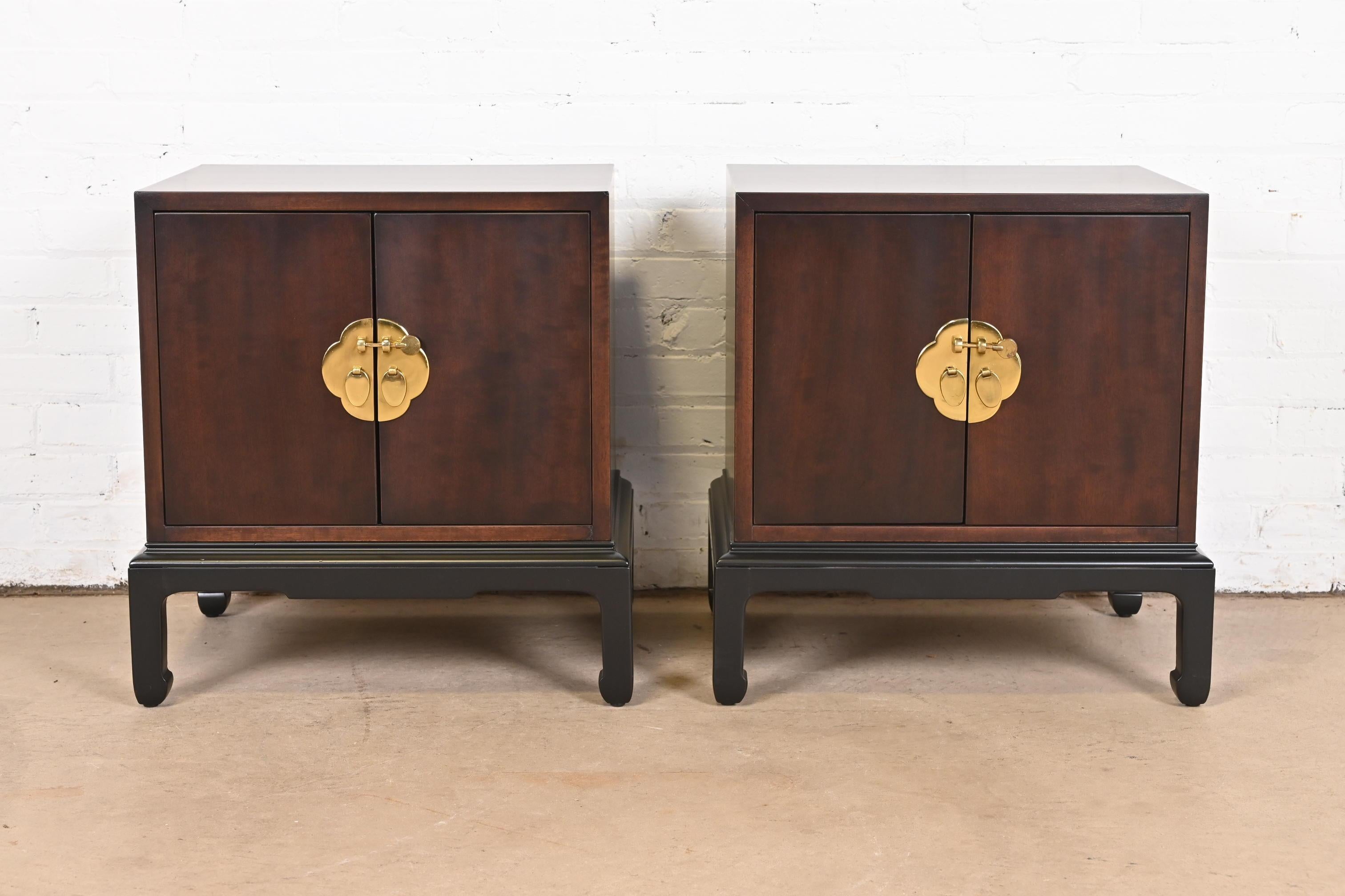 Mid-Century Modern Michael Taylor for Henredon Hollywood Regency Nightstands, Newly Refinished