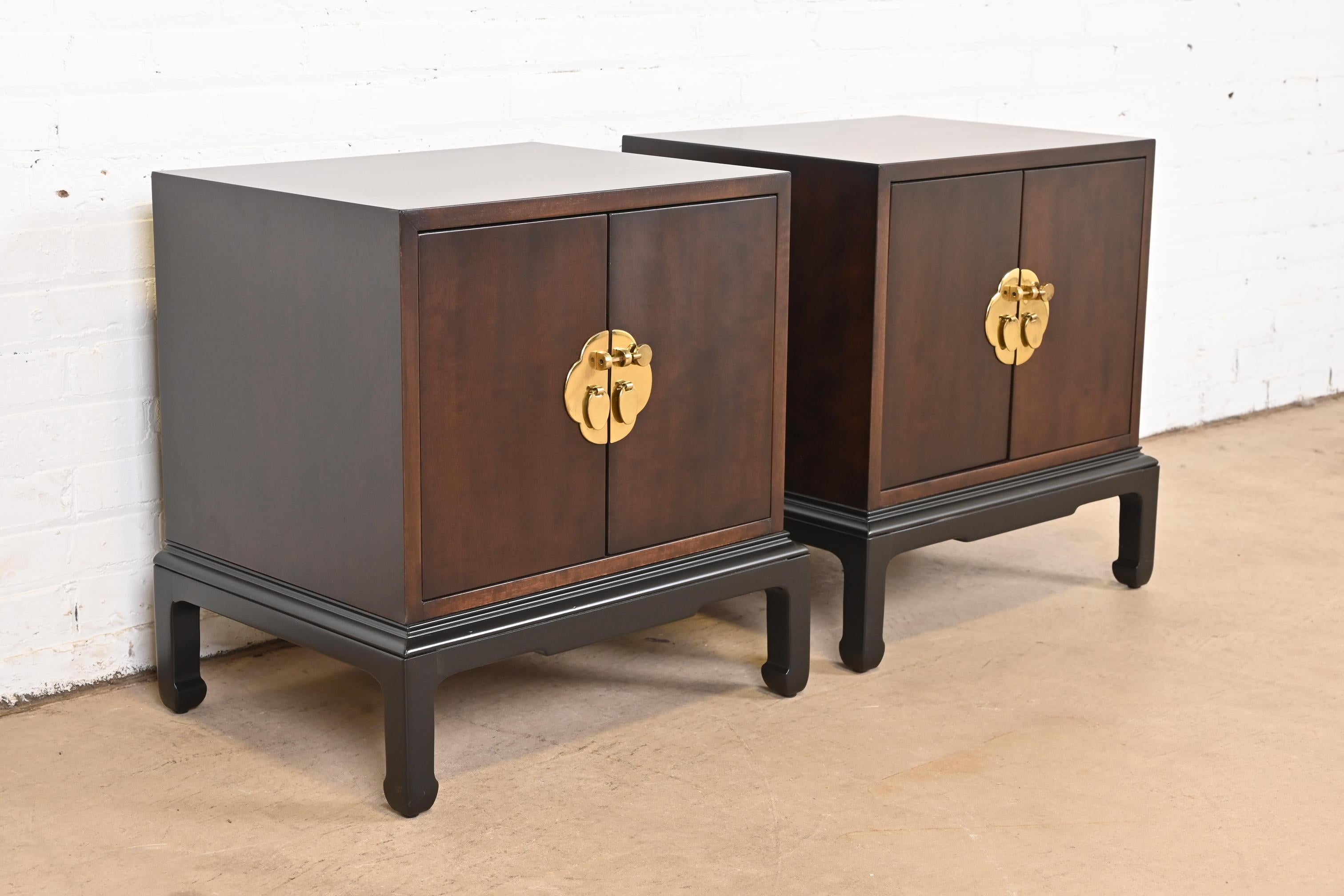 Brass Michael Taylor for Henredon Hollywood Regency Nightstands, Newly Refinished