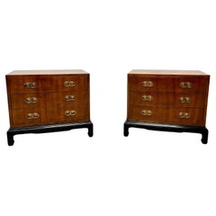 Retro Michael Taylor for HENREDON Mahogany Asian Inspired Nightstands - Pair