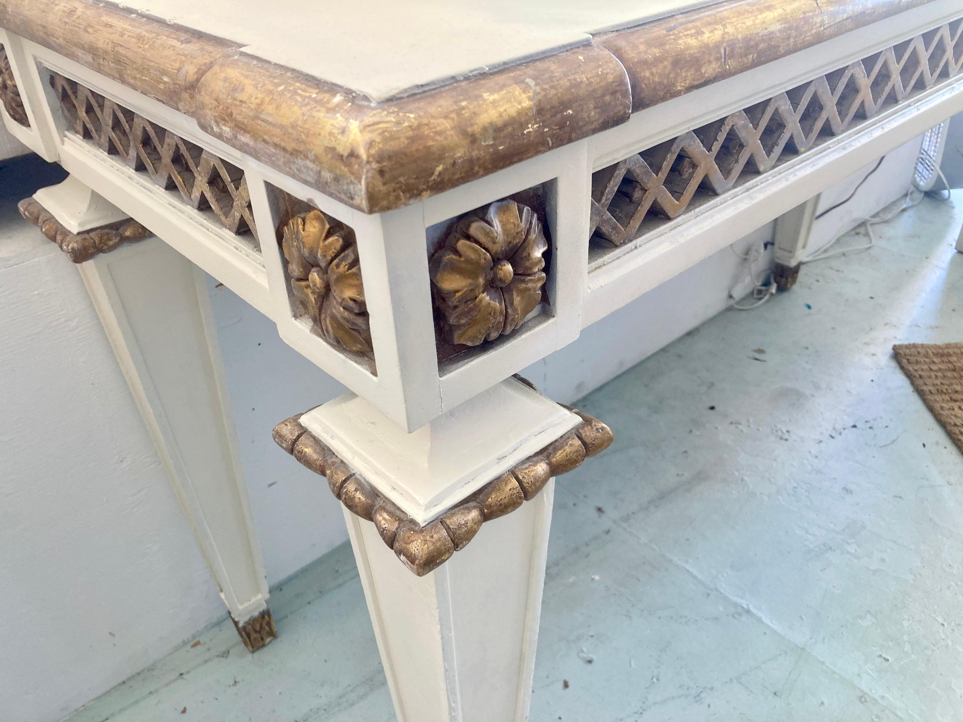Michael Taylor Gilt and Painted Ivory French Style Console For Sale 4
