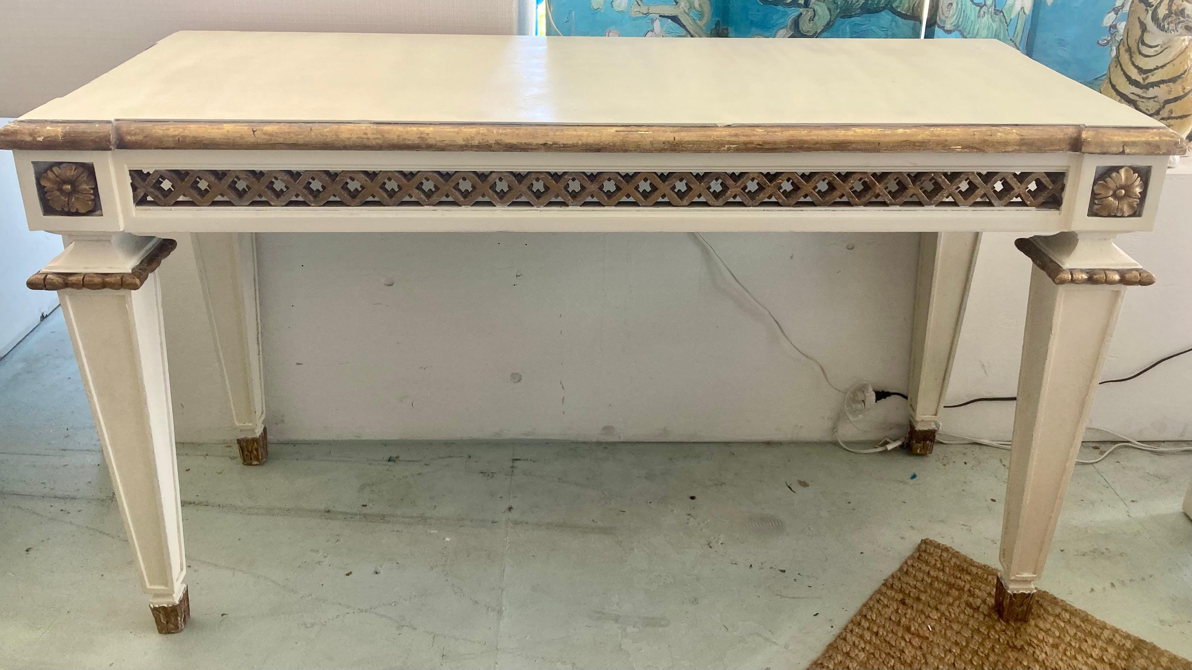American Michael Taylor Gilt and Painted Ivory French Style Console For Sale