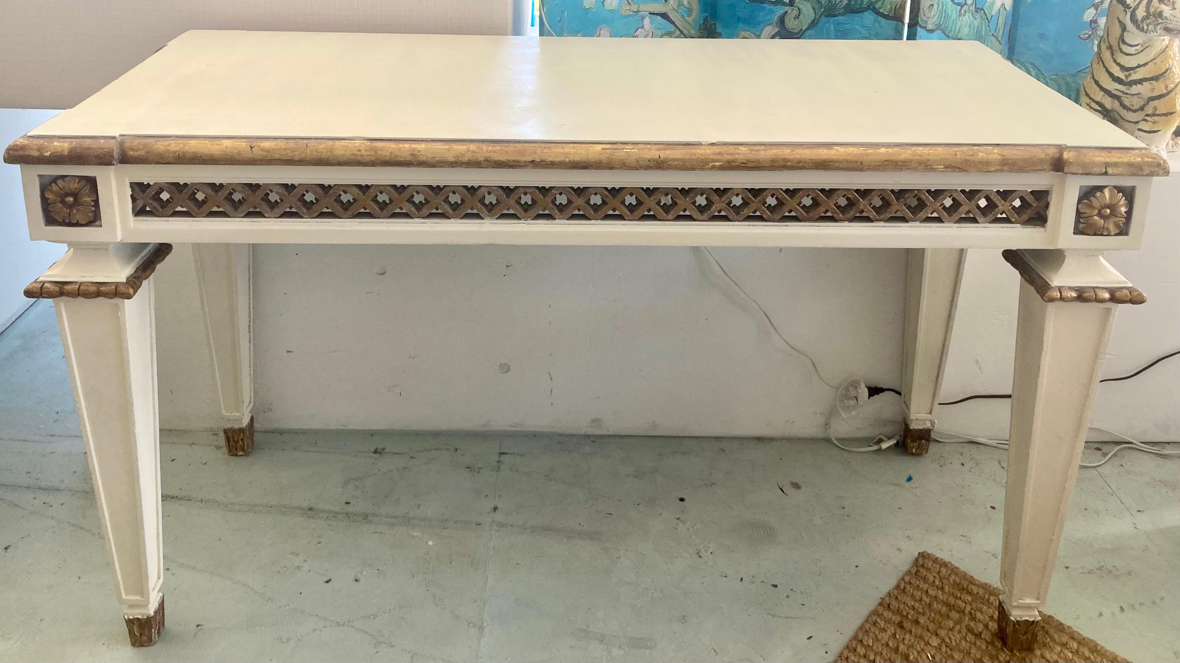 Michael Taylor Gilt and Painted Ivory French Style Console In Good Condition For Sale In Los Angeles, CA
