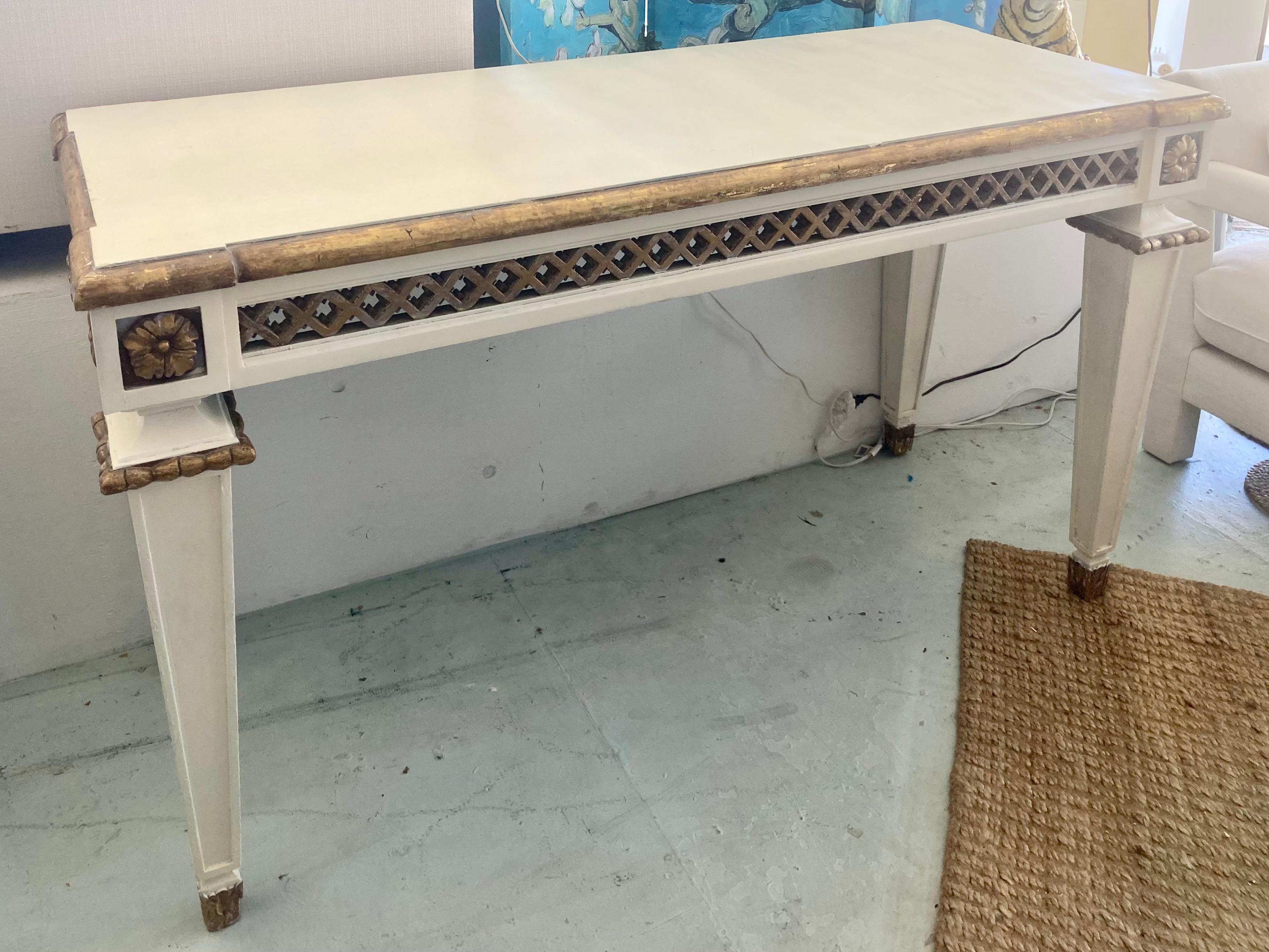 Late 20th Century Michael Taylor Gilt and Painted Ivory French Style Console For Sale