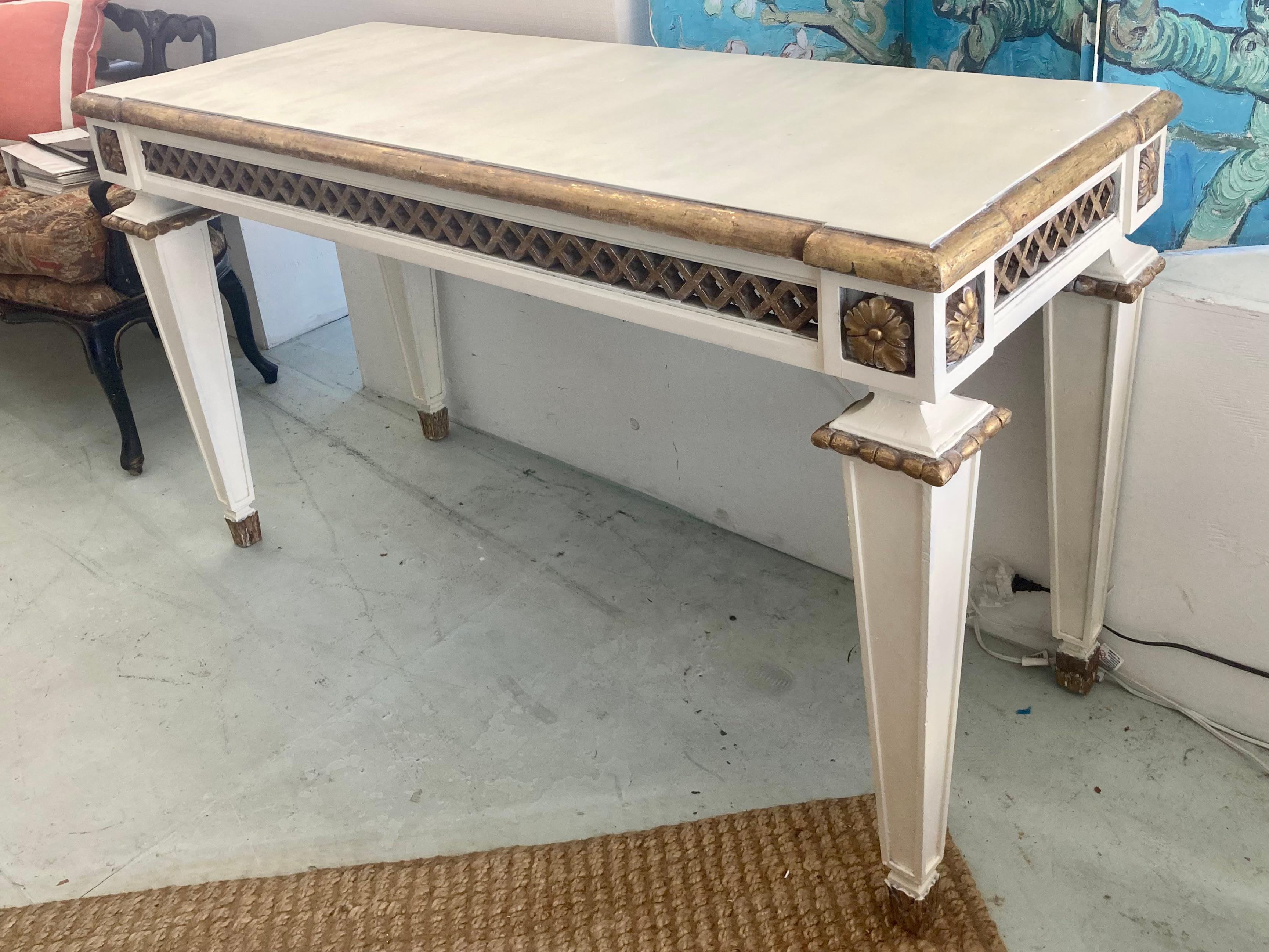 Wood Michael Taylor Gilt and Painted Ivory French Style Console For Sale
