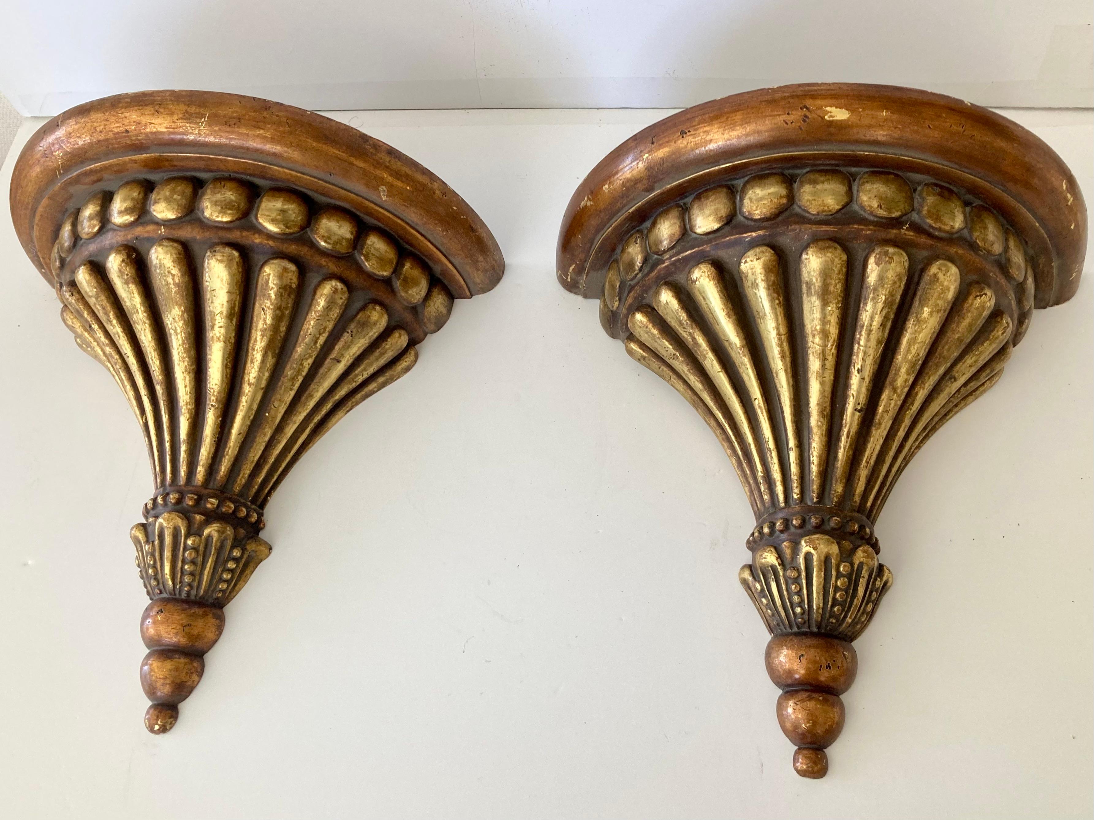 Michael Taylor Gilt Wall Brackets, a Pair In Good Condition For Sale In Los Angeles, CA