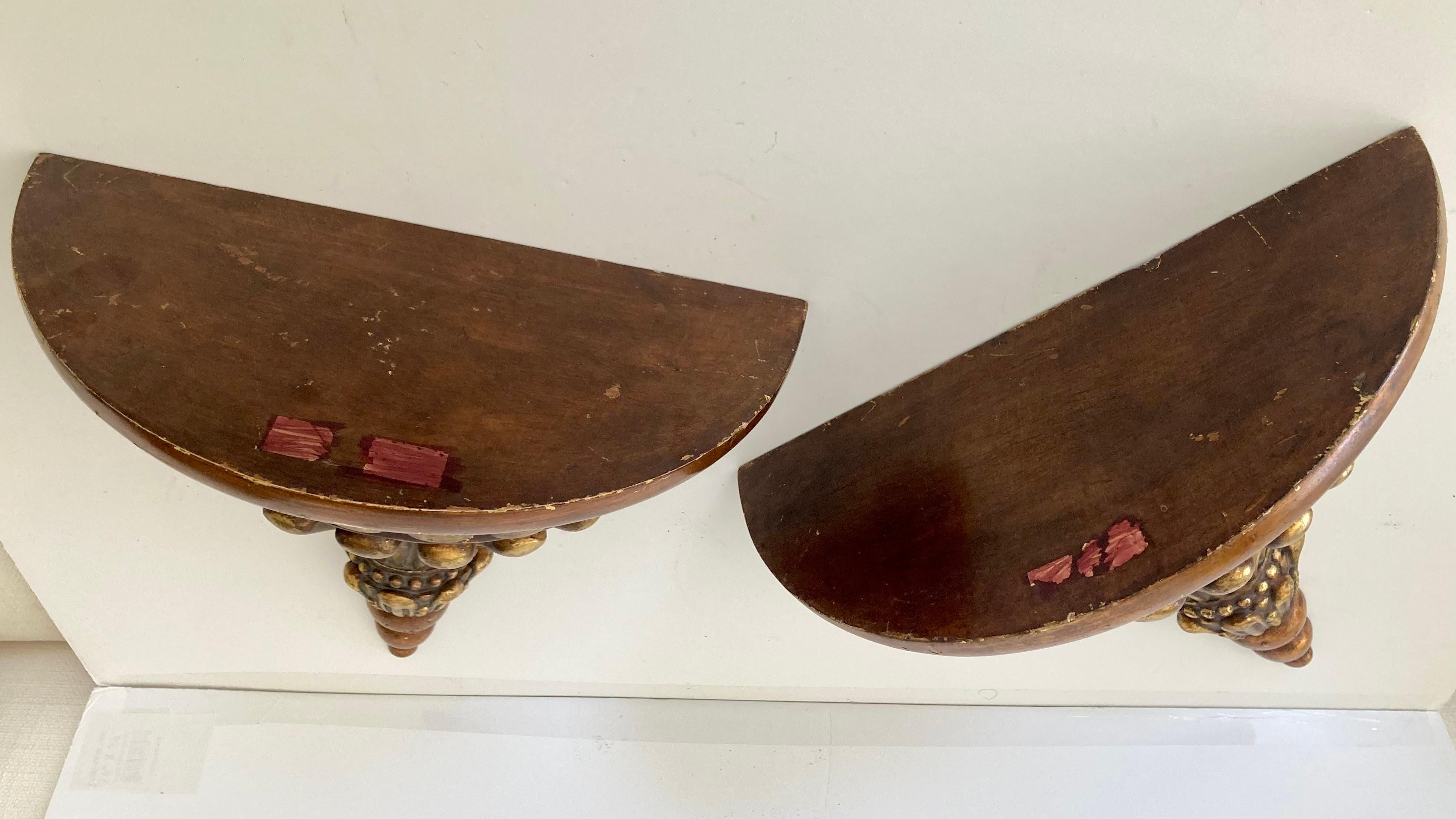 Wood Michael Taylor Gilt Wall Brackets, a Pair For Sale