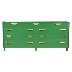Michael Taylor Hollywood Regency Campaign Nine-Drawer Dresser, Newly Refinished