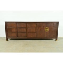 Michael Taylor Hollywood Regency Walnut Sideboard Credenza, Circa 1950s