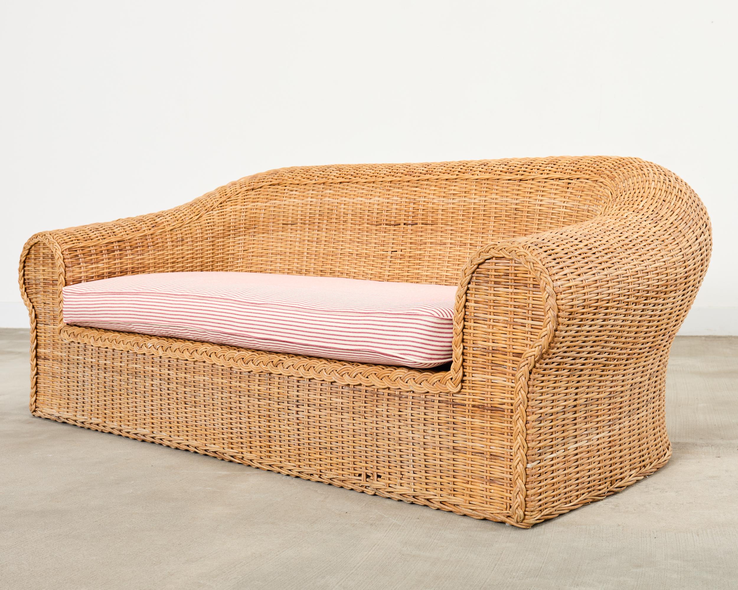 Organic Modern Michael Taylor Inspired Rattan Wicker Sofa by Wicker Works For Sale