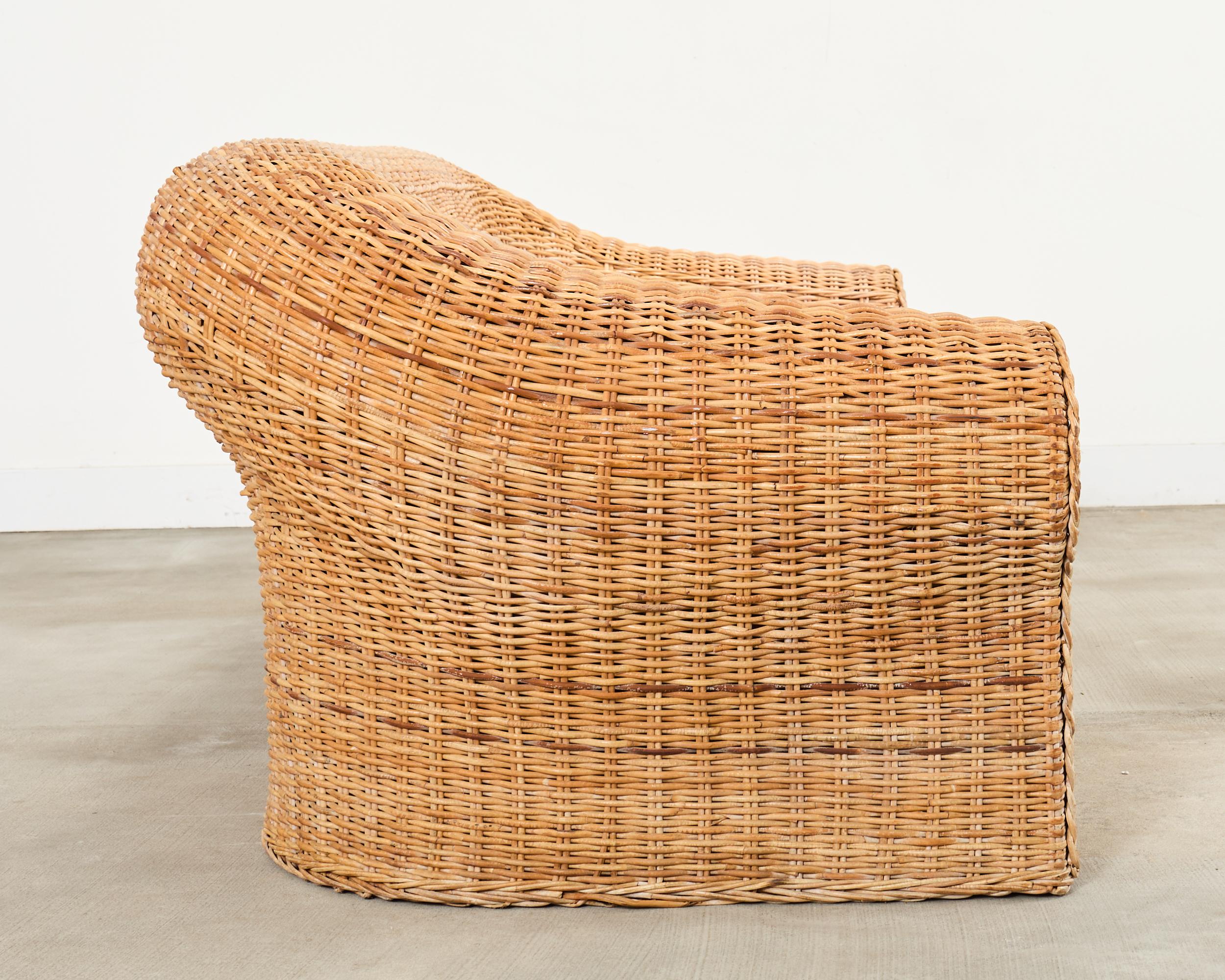 Michael Taylor Inspired Rattan Wicker Sofa by Wicker Works In Good Condition For Sale In Rio Vista, CA