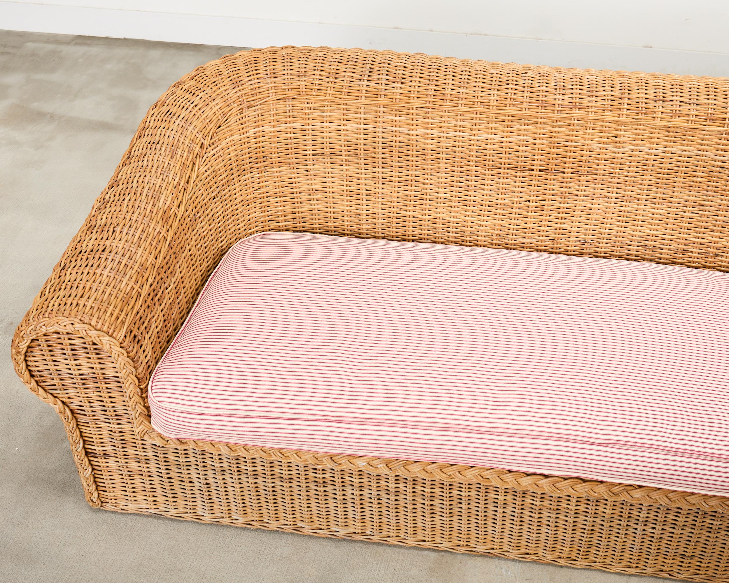 20th Century Michael Taylor Inspired Rattan Wicker Sofa by Wicker Works For Sale