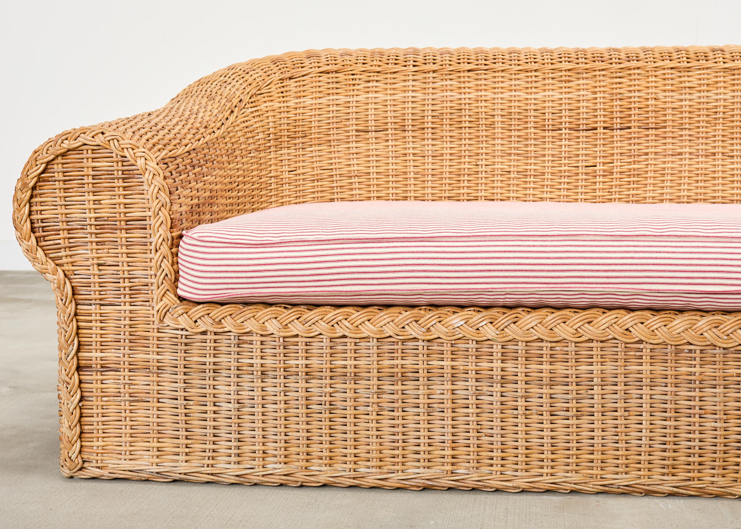 Michael Taylor Inspired Rattan Wicker Sofa by Wicker Works For Sale 2