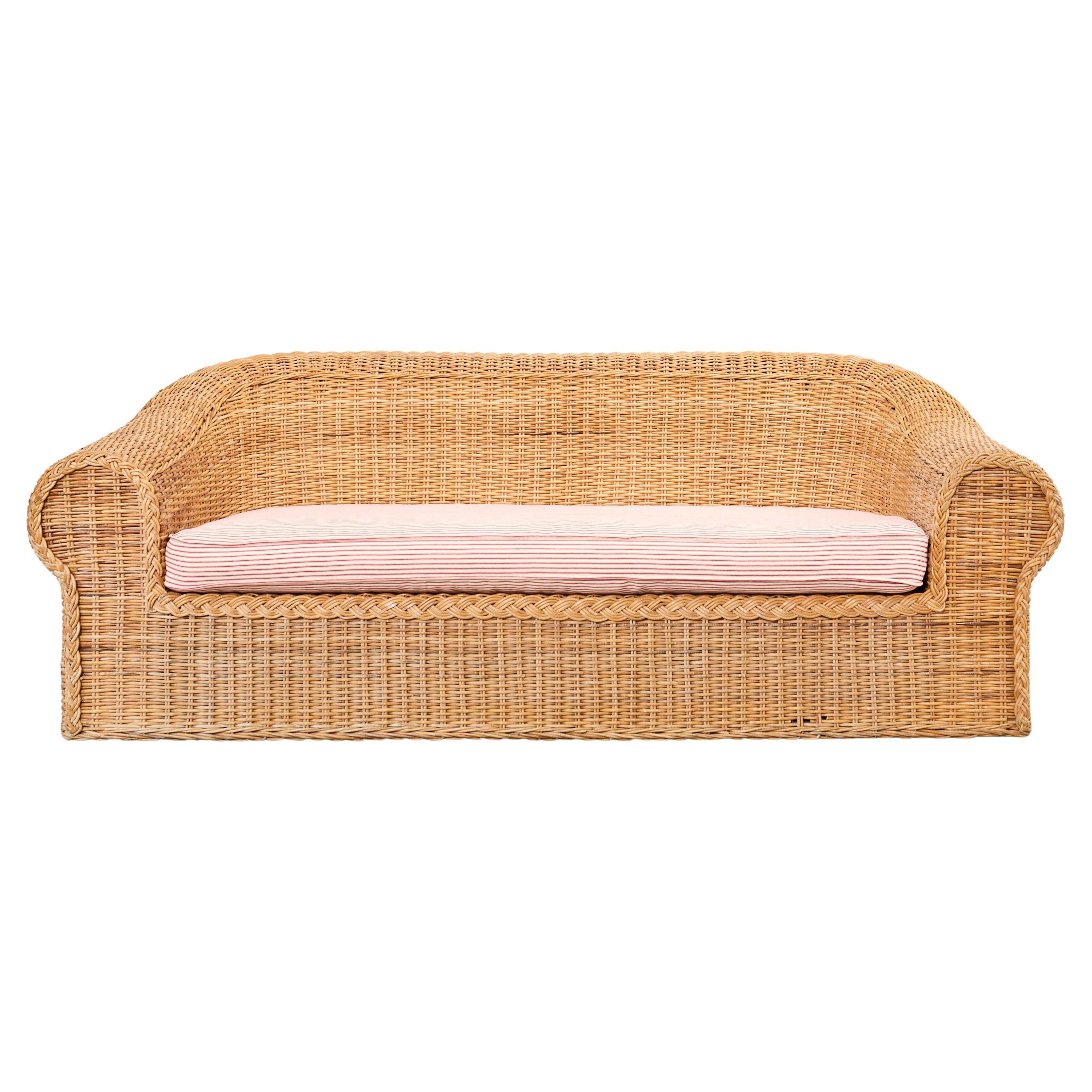 Michael Taylor Inspired Rattan Wicker Sofa by Wicker Works For Sale