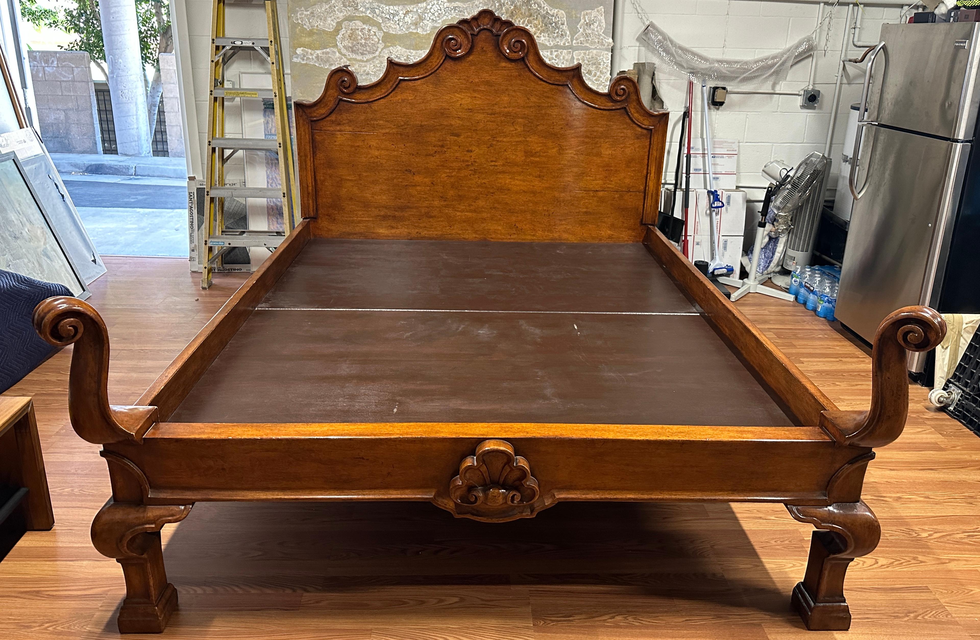 Hand-Crafted Michael Taylor Italian Carved Bed For Sale