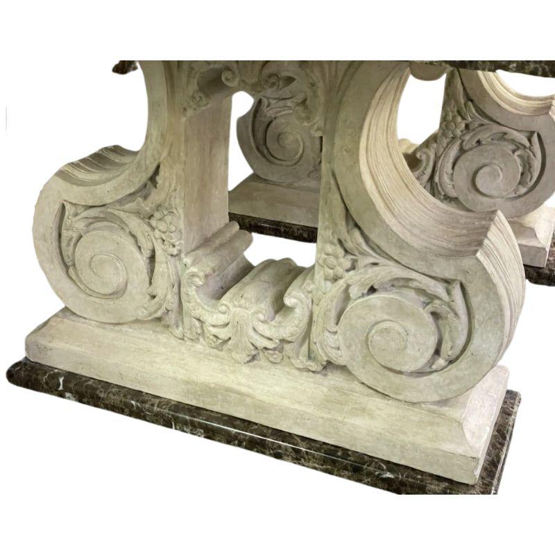 Neoclassical Michael Taylor Marble Top & Double Pedestal Stone Base Table For Sale