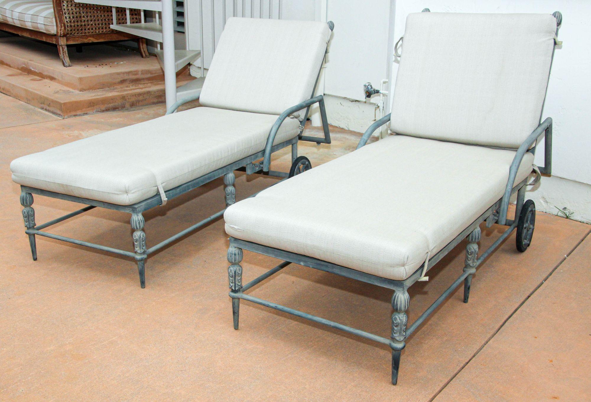 Neoclassical Montecito Outdoor Garden Chaise Lounge set of Two Michael Taylor Style