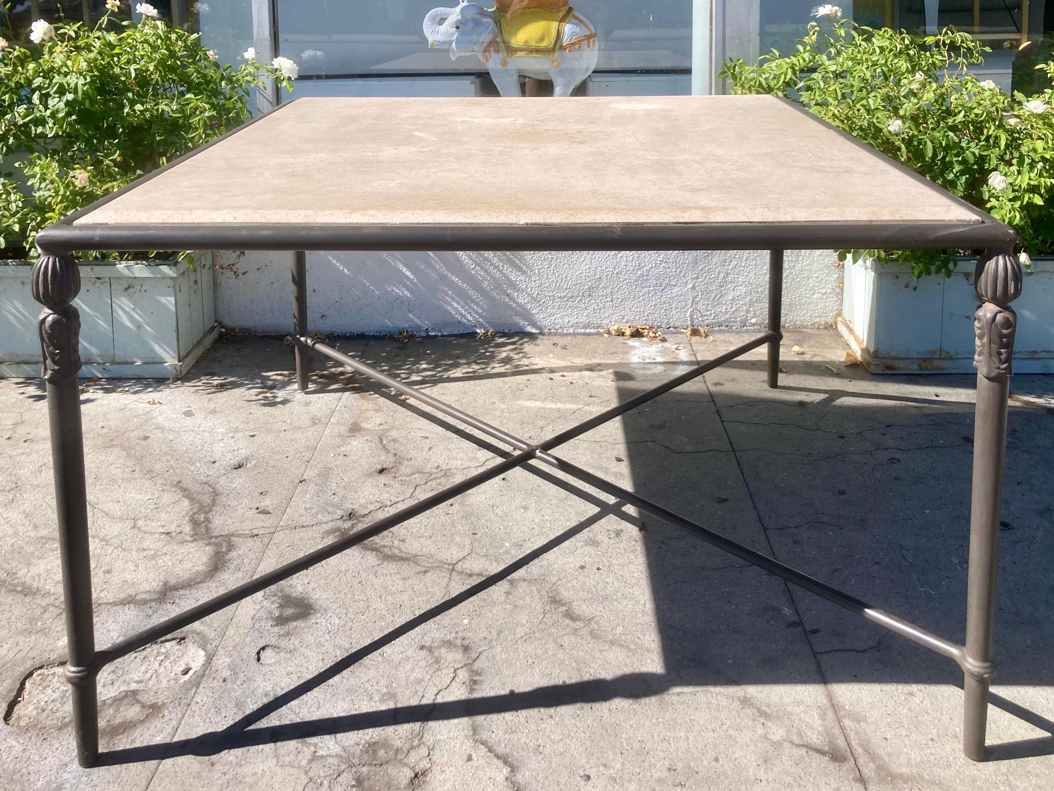 Modern Michael Taylor Montecito Patio Dining Table With Stone Top