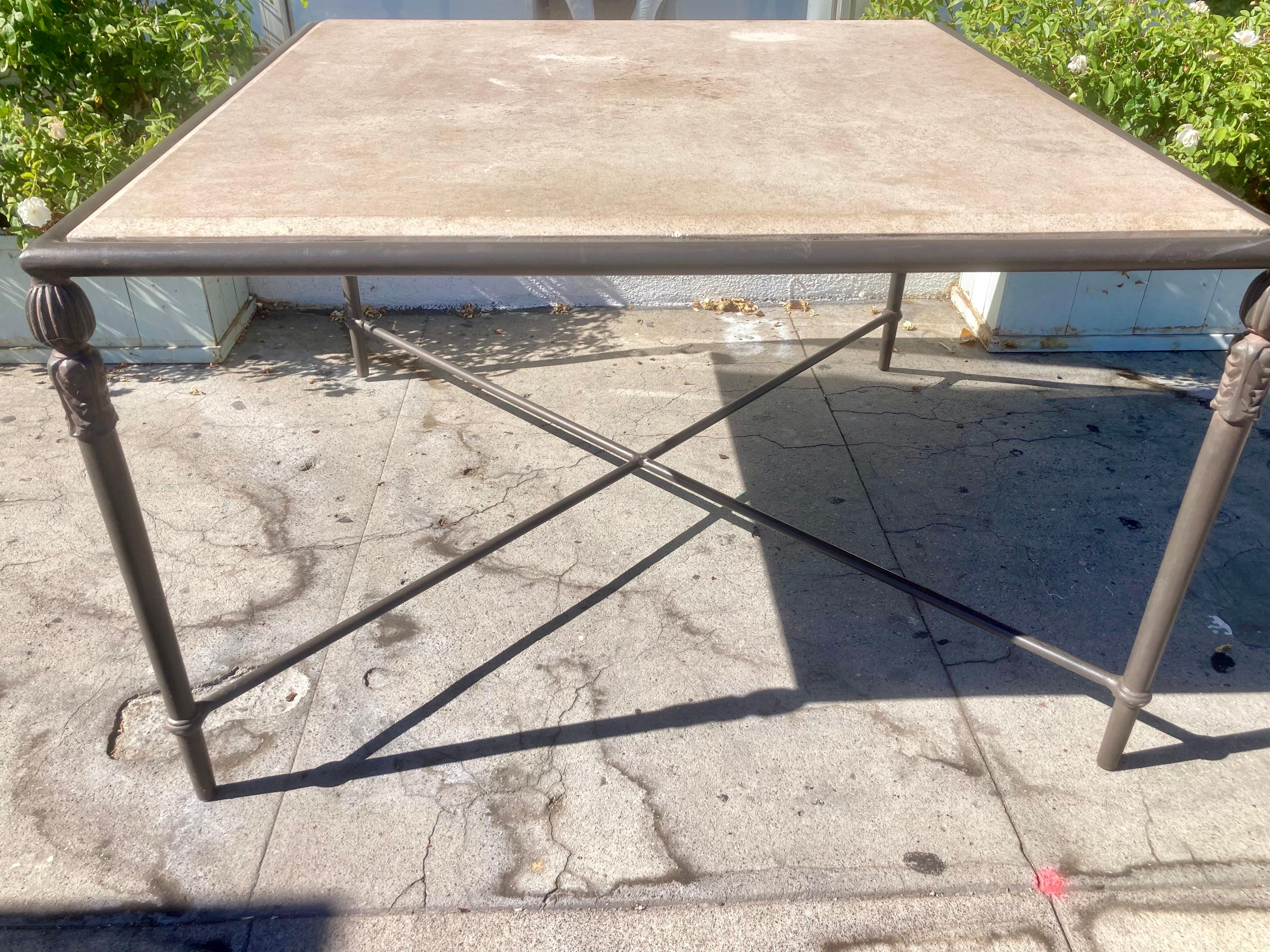 Michael Taylor Montecito Patio Dining Table With Stone Top In Good Condition In Los Angeles, CA