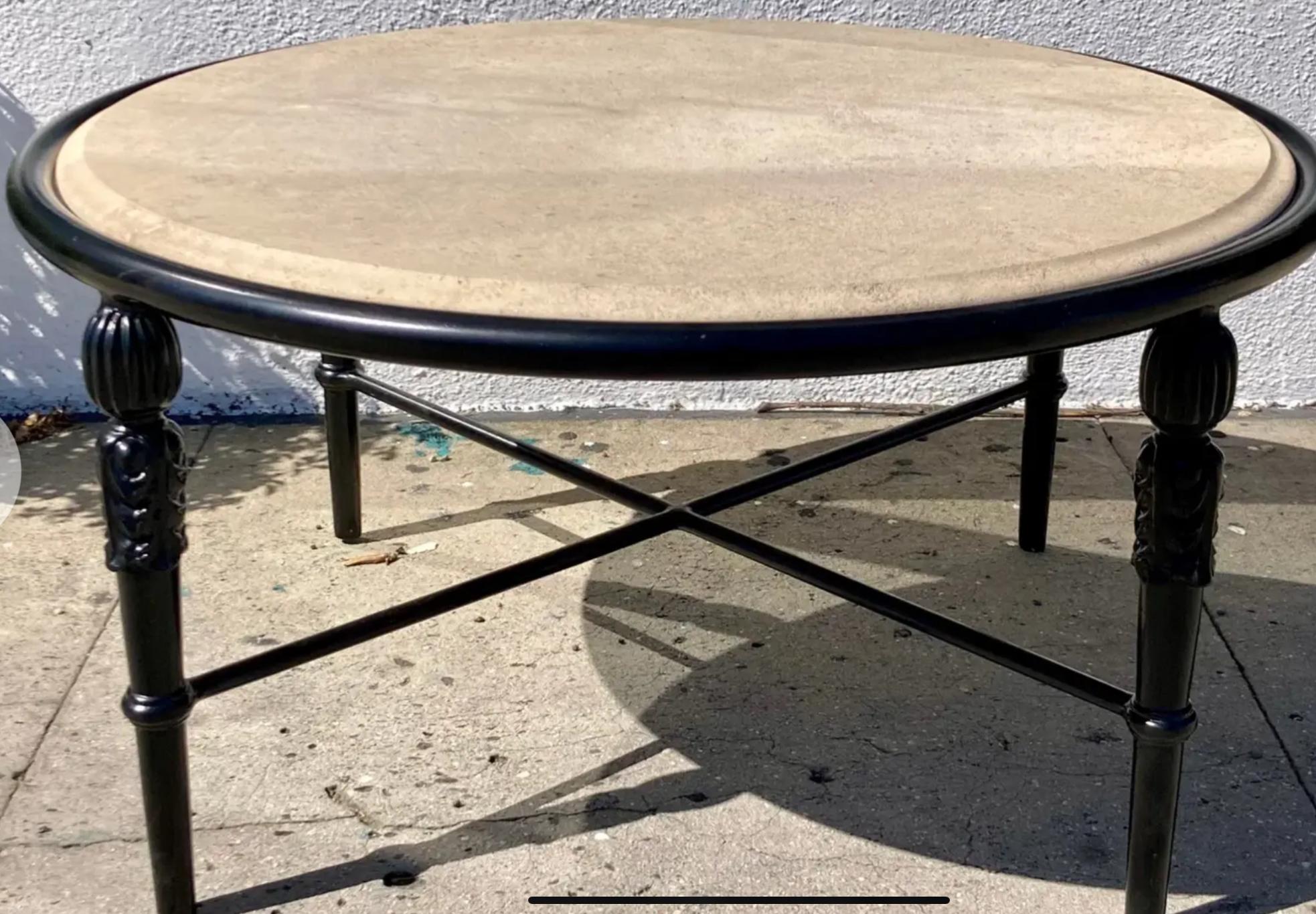 Michael Taylor Montecito Round Cocktail Table With Stone Top In Good Condition In LOS ANGELES, CA