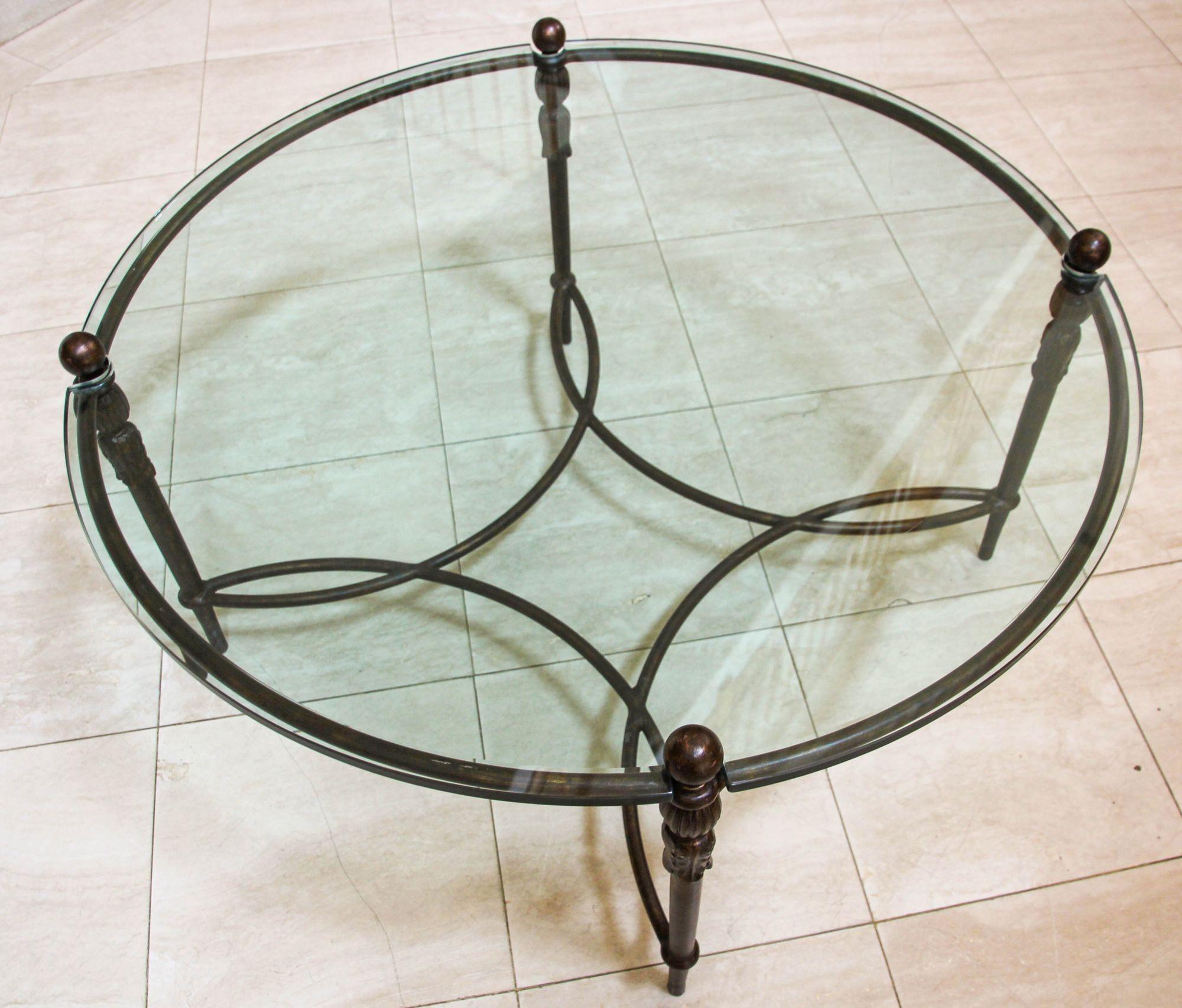 Powder-Coated Michael Taylor Montecito Round Glass Coffee Table Outdoor Indoor Cocktail Table For Sale