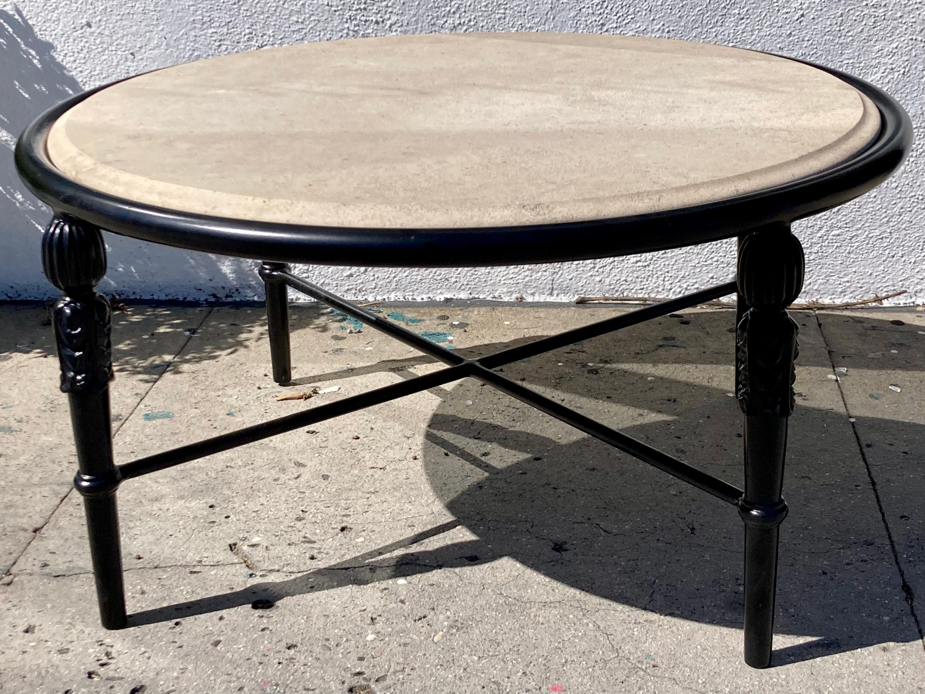 Late 20th Century Michael Taylor Montecito Round Patio Coffee Table With Stone Top For Sale