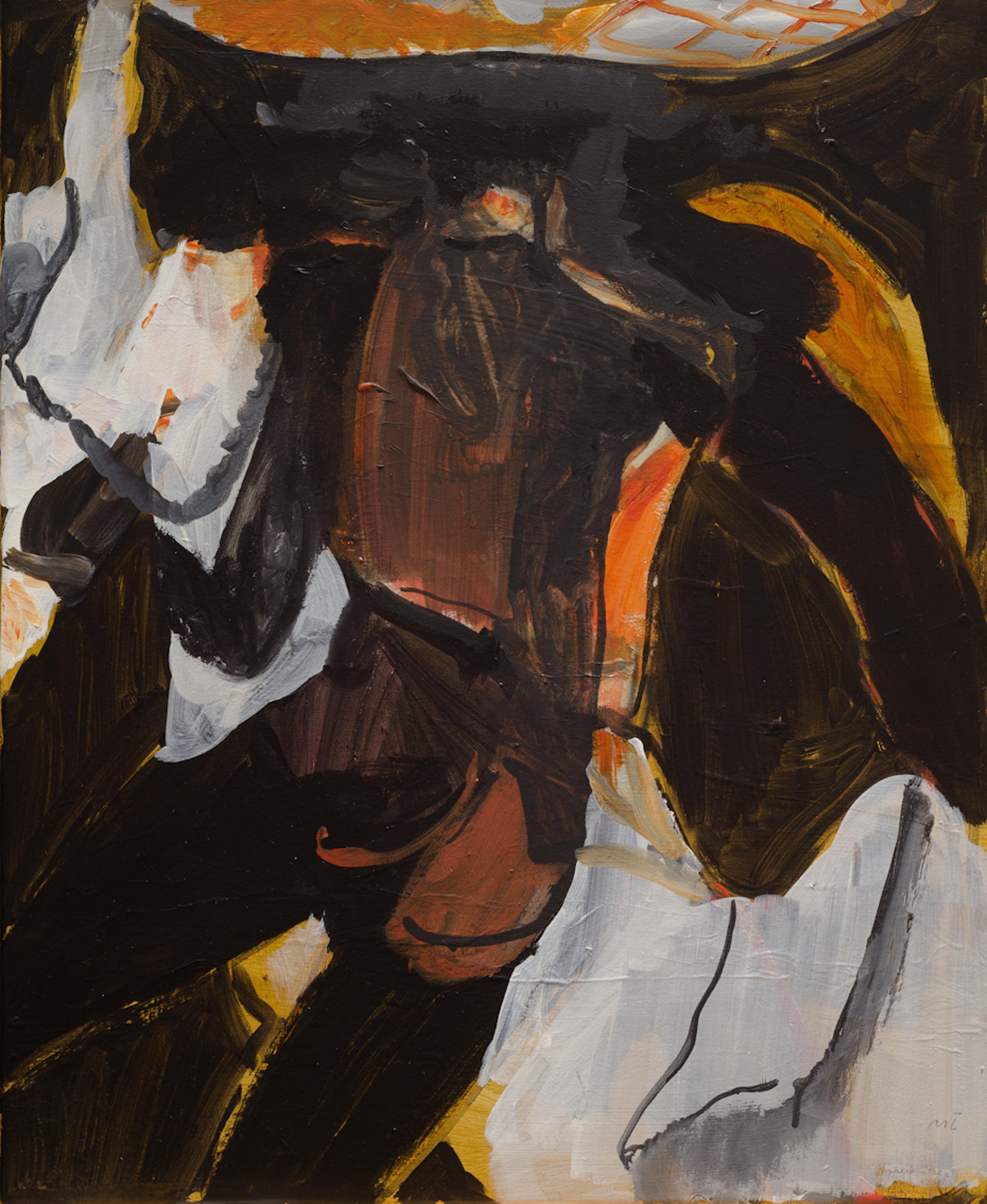  Michael Taylor  Figurative Painting - 'Wrangler', Contemporary figurative acrylic painting on canvas, 2019 55 x 45 cm