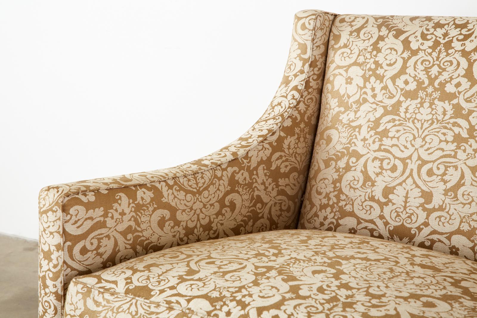 Michael Taylor Settee with Fortuny Glicine Style Upholstery 1
