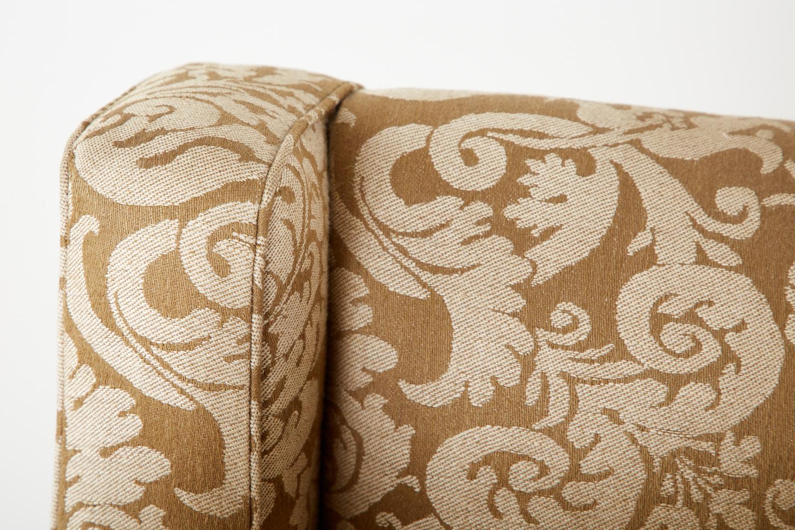 Michael Taylor Settee with Fortuny Glicine Style Upholstery 3