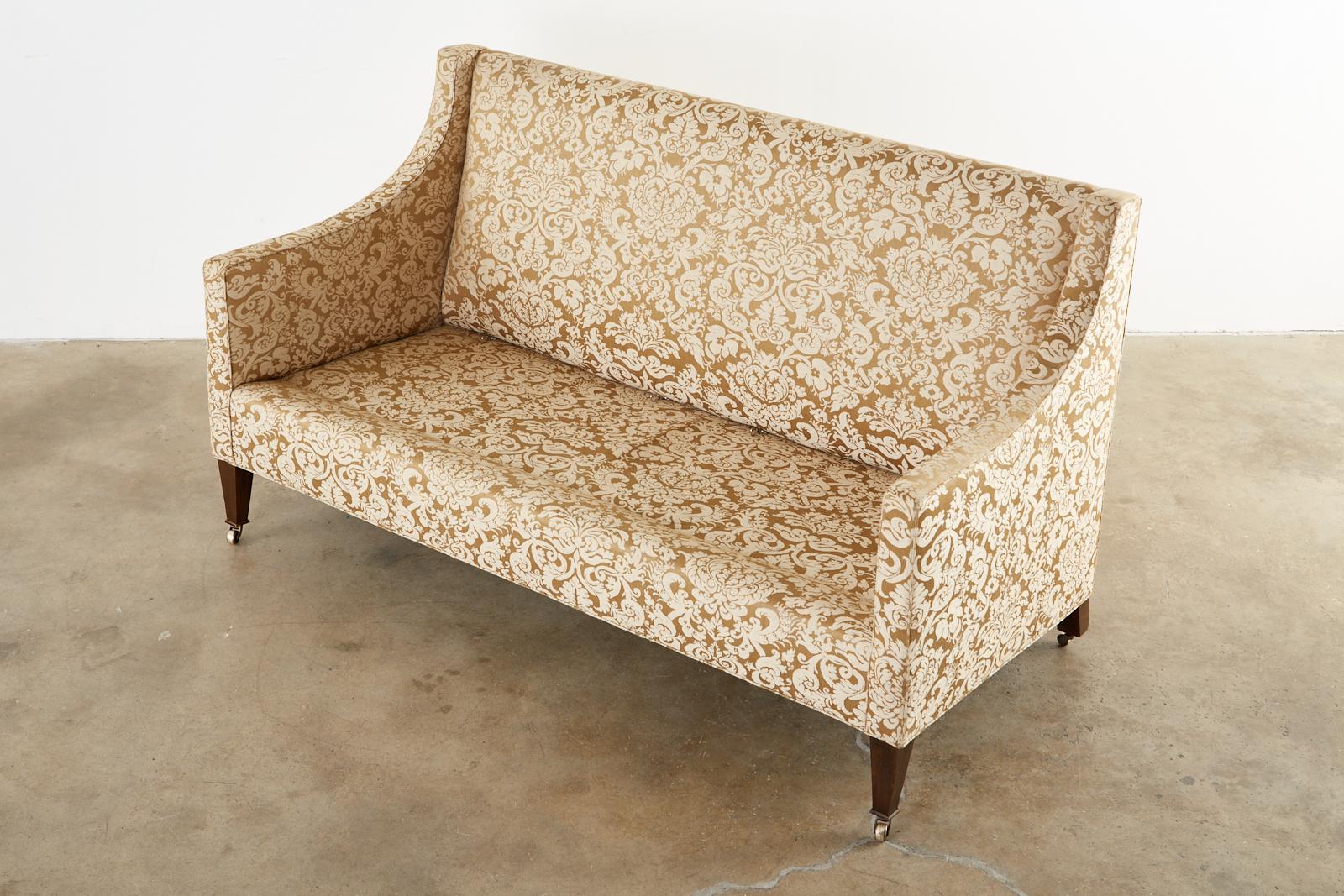Modern Michael Taylor Settee with Fortuny Glicine Style Upholstery