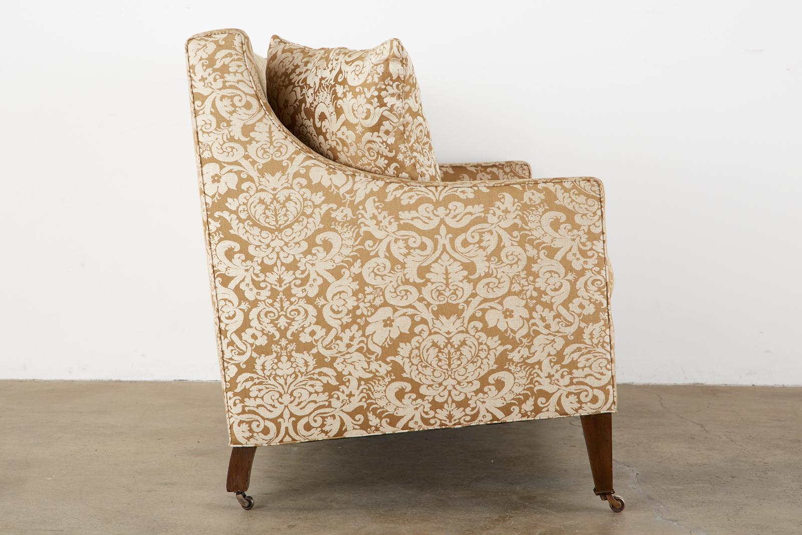 Hand-Crafted Michael Taylor Settee with Fortuny Glicine Style Upholstery