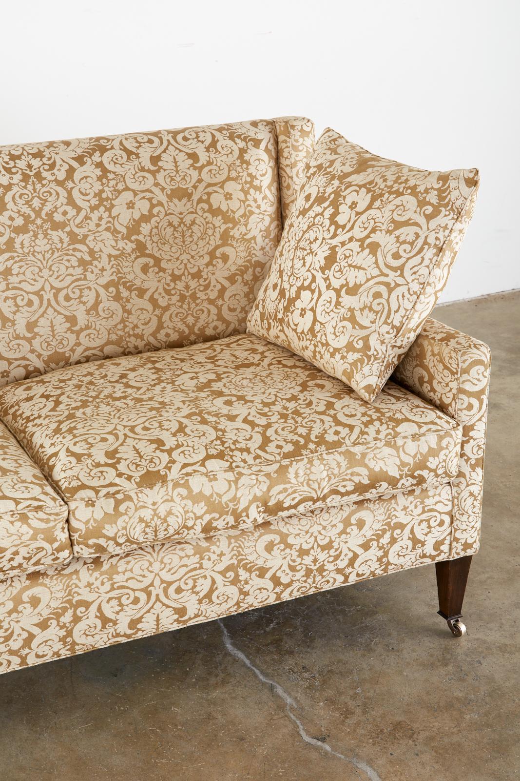 Hardwood Michael Taylor Settee with Fortuny Glicine Style Upholstery