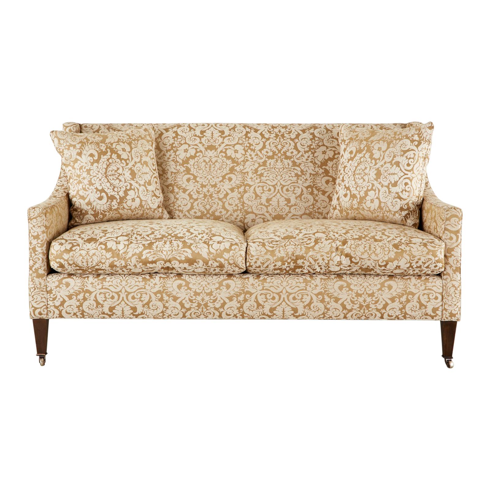 Michael Taylor Settee with Fortuny Glicine Style Upholstery