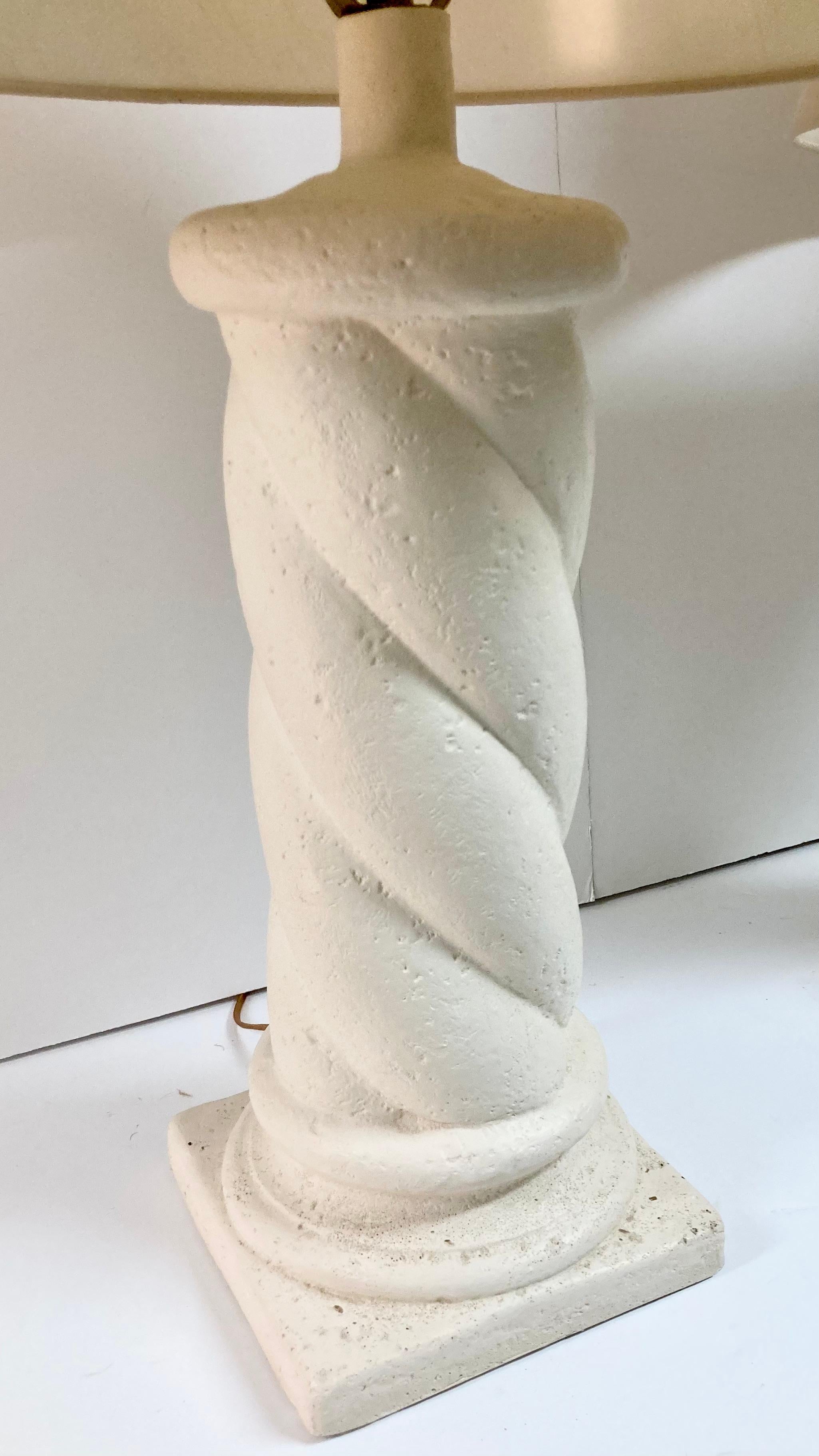 Michael Taylor Style Cast Stone Column Table Lamps, a Pair For Sale 3