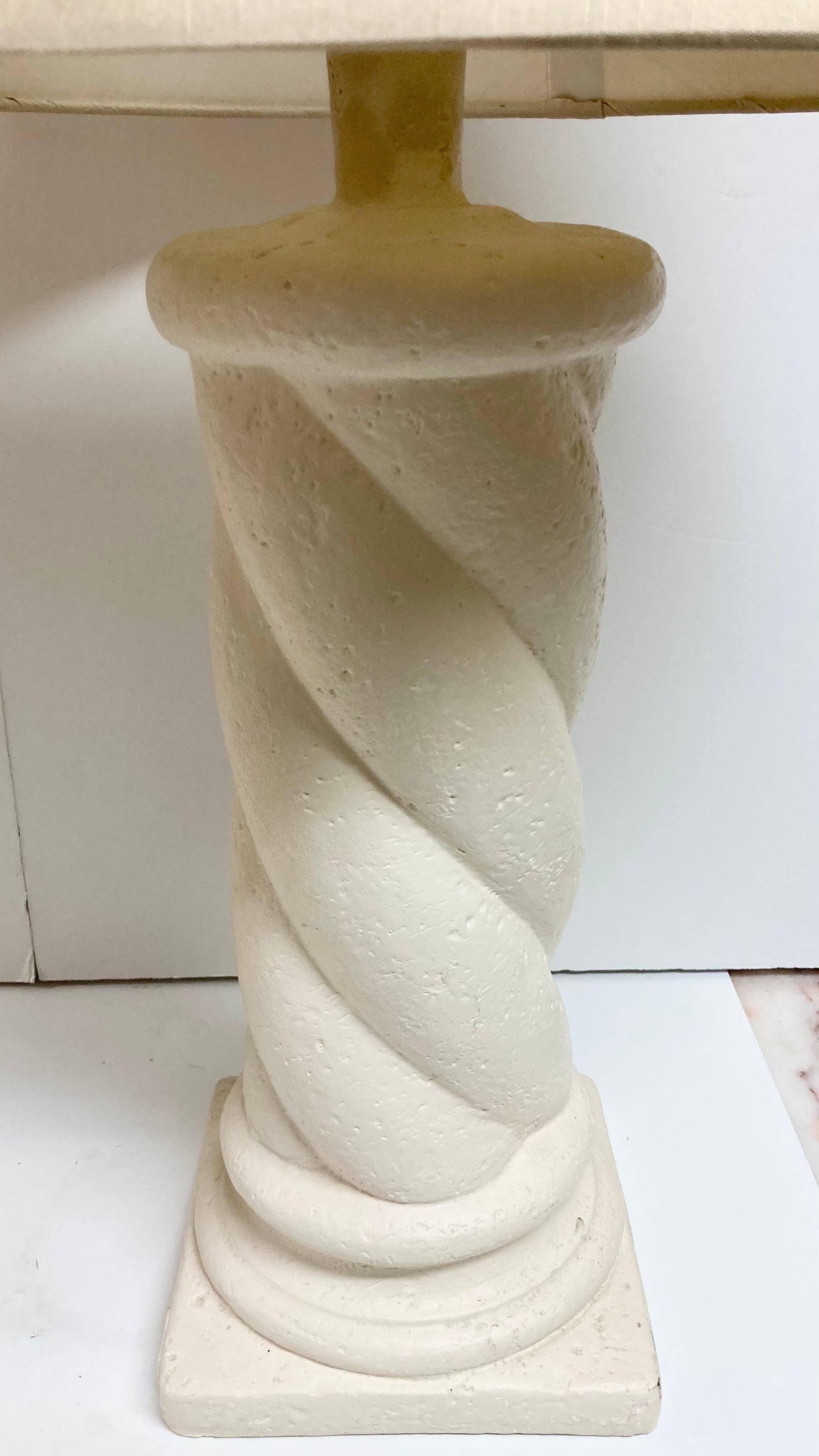 Michael Taylor Style Cast Stone Column Table Lamps, a Pair For Sale 6