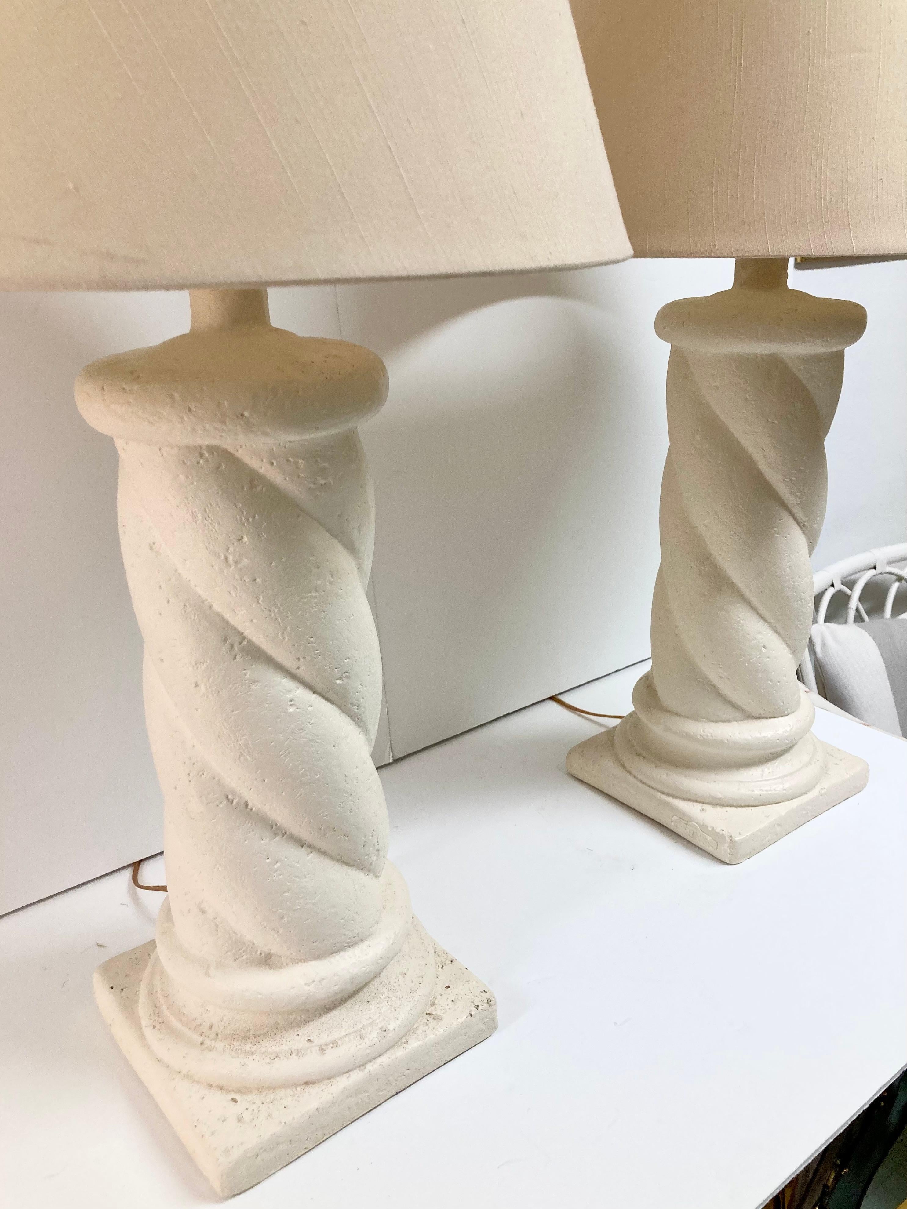 Michael Taylor Style Cast Stone Column Table Lamps, a Pair For Sale 1