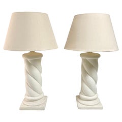 Michael Taylor Style Cast Stone Column Table Lamps, a Pair