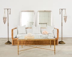 Michael Taylor Style Italian Wicker Works Rattan Sofa + Ottoman