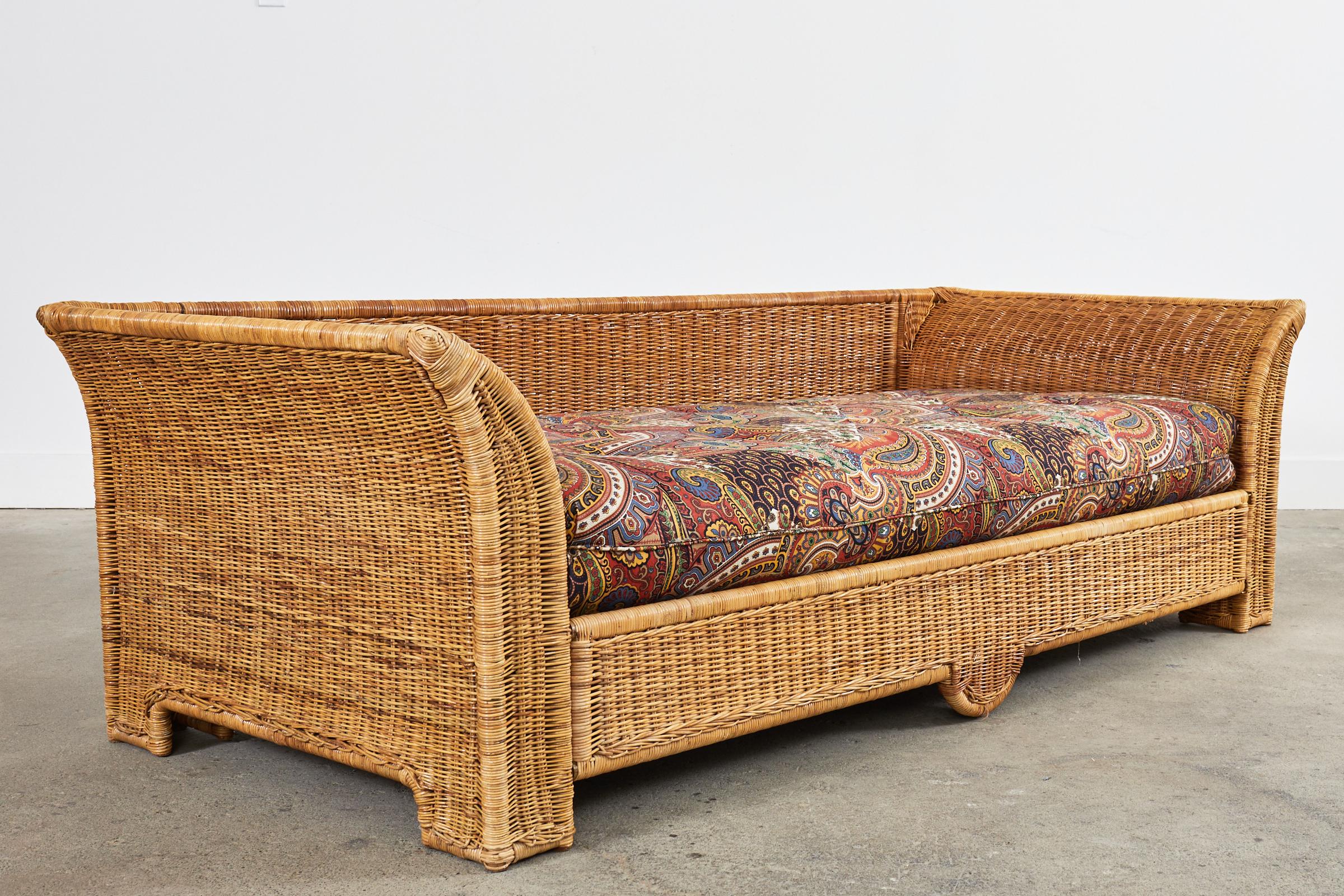 Michael Taylor Style Organic Modern Flared Wicker Sofa 11