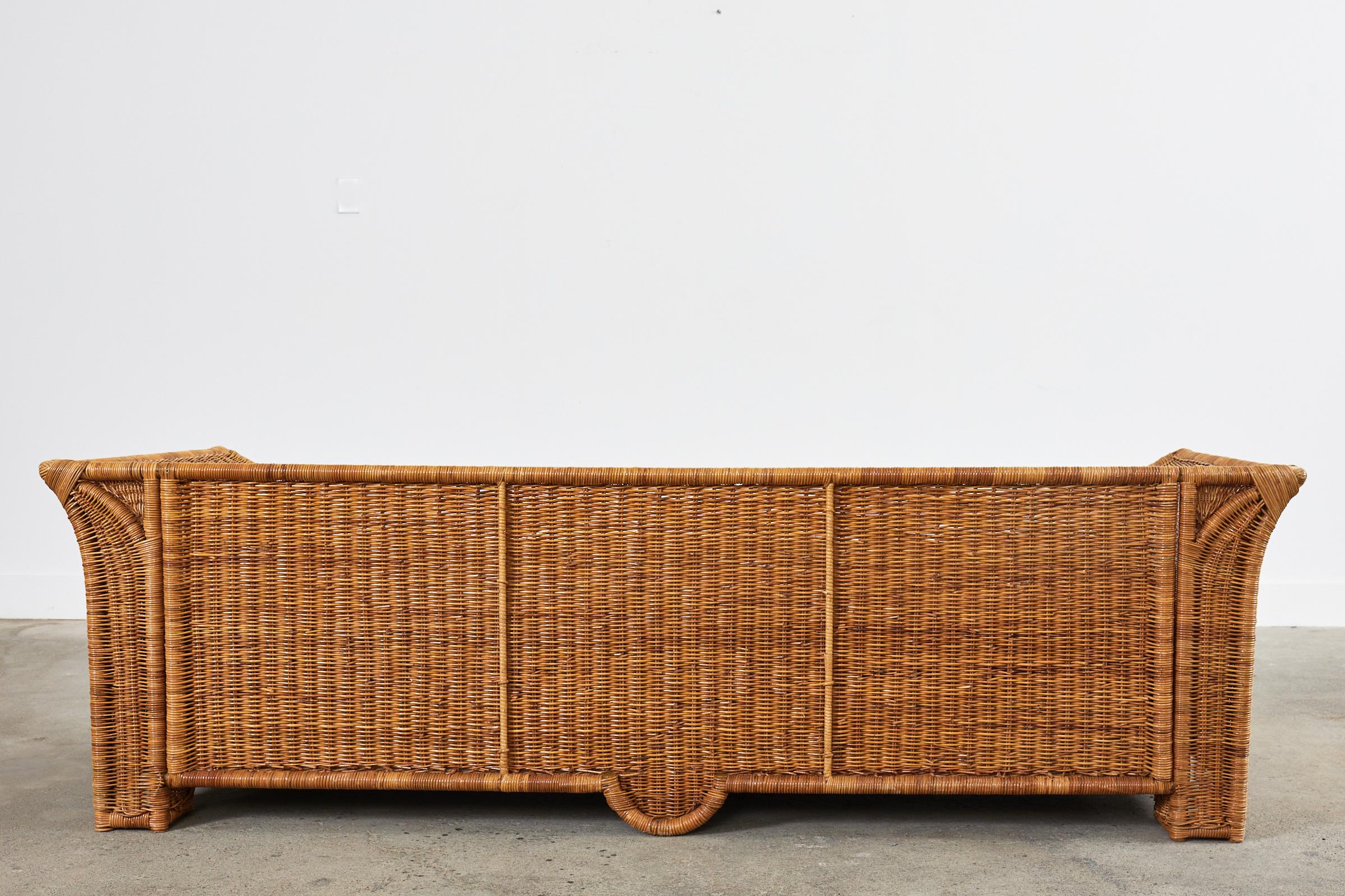 Michael Taylor Style Organic Modern Flared Wicker Sofa 13