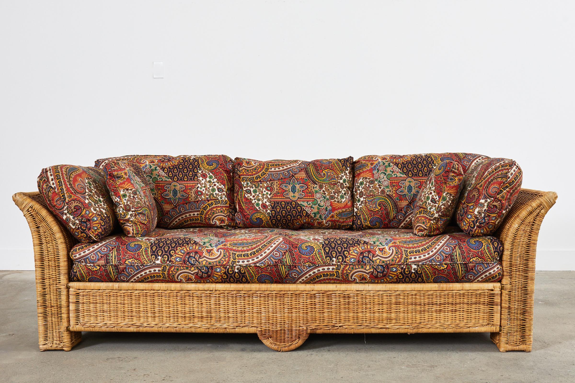 American Michael Taylor Style Organic Modern Flared Wicker Sofa