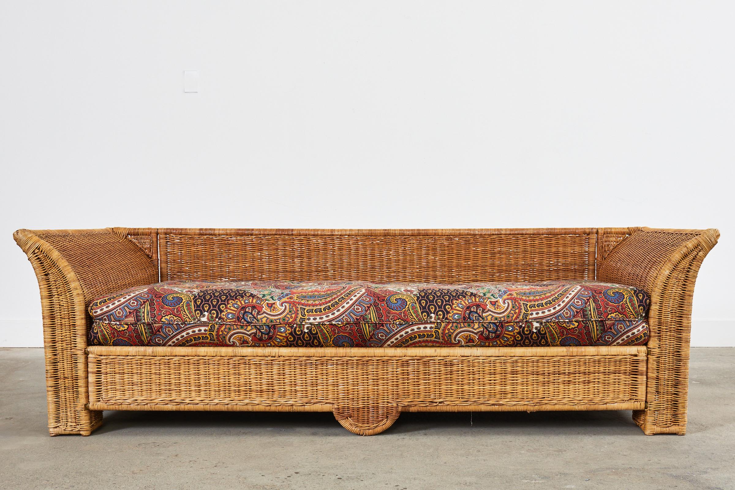 Woven Michael Taylor Style Organic Modern Flared Wicker Sofa