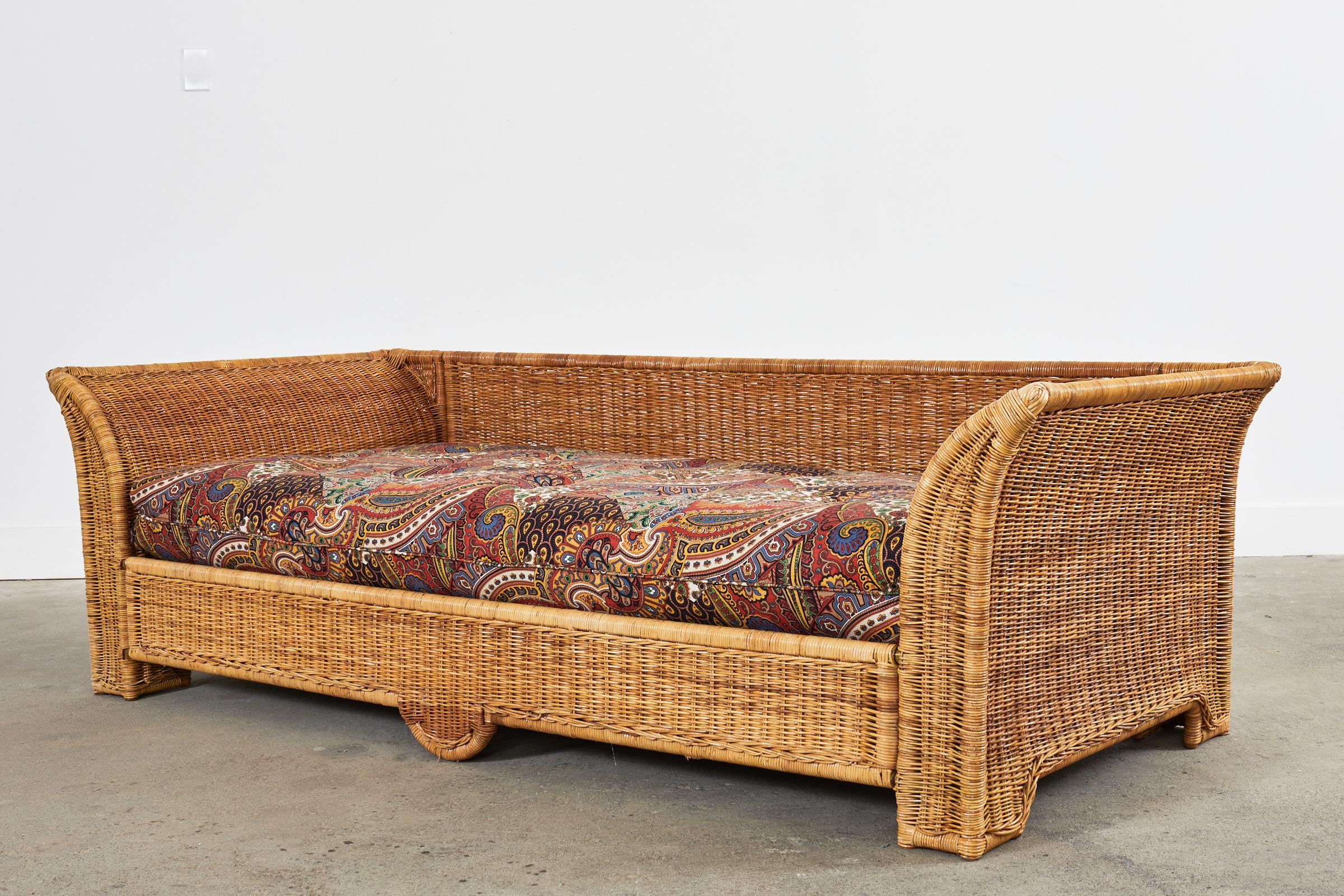 Michael Taylor Style Organic Modern Flared Wicker Sofa In Good Condition In Rio Vista, CA