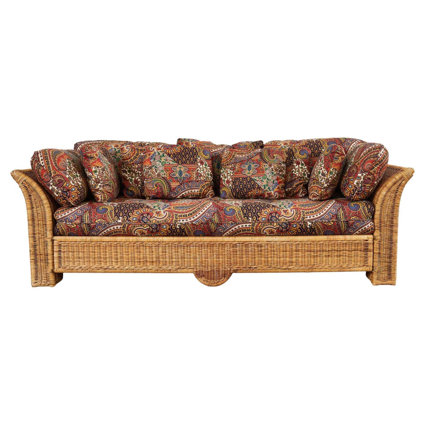Wicker Style Michael Taylor Style Organic Modern Flared Wicker Sofa For Sale at 1stDibs