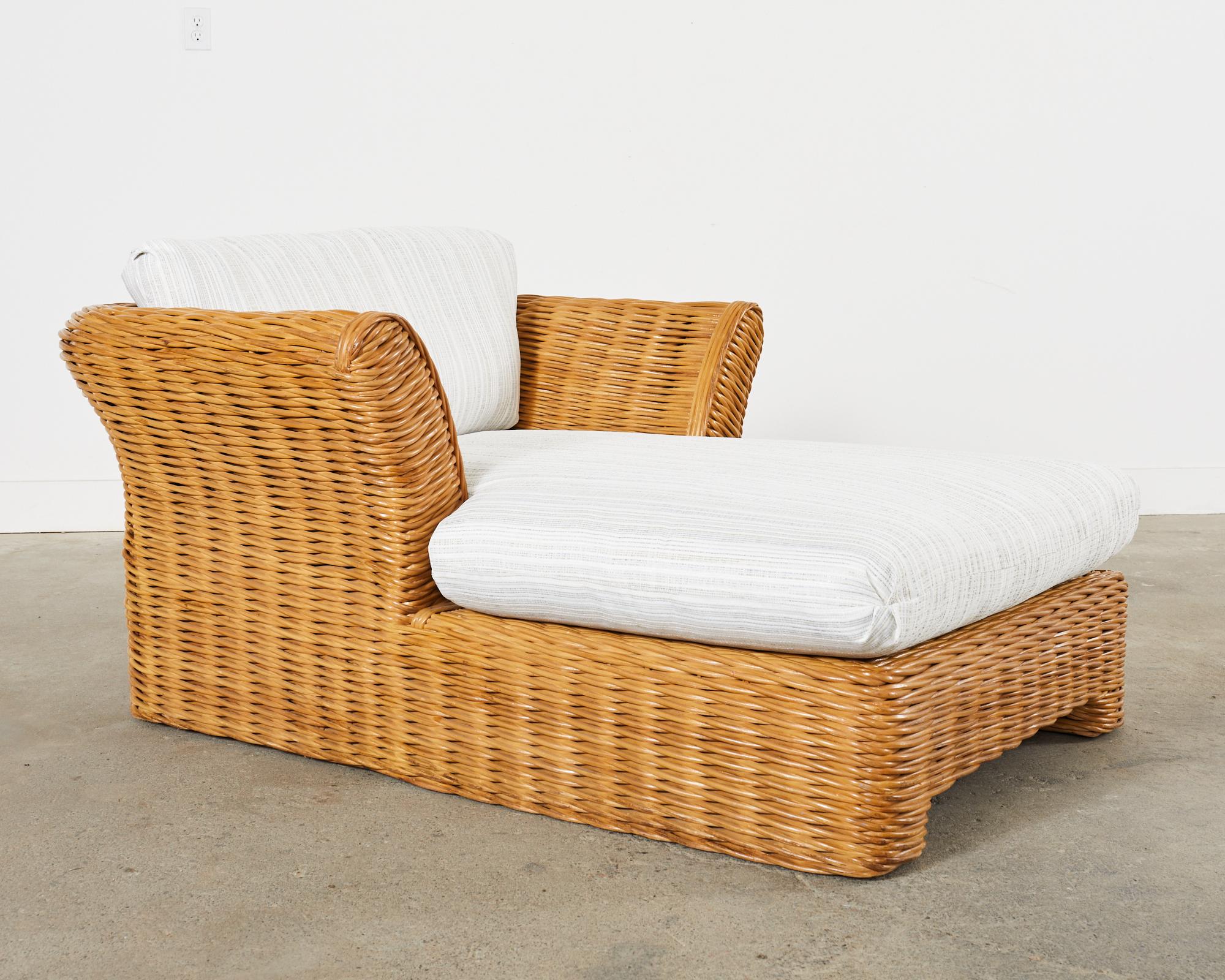 Woven Michael Taylor Style Organic Modern Rattan Chaise Longue For Sale