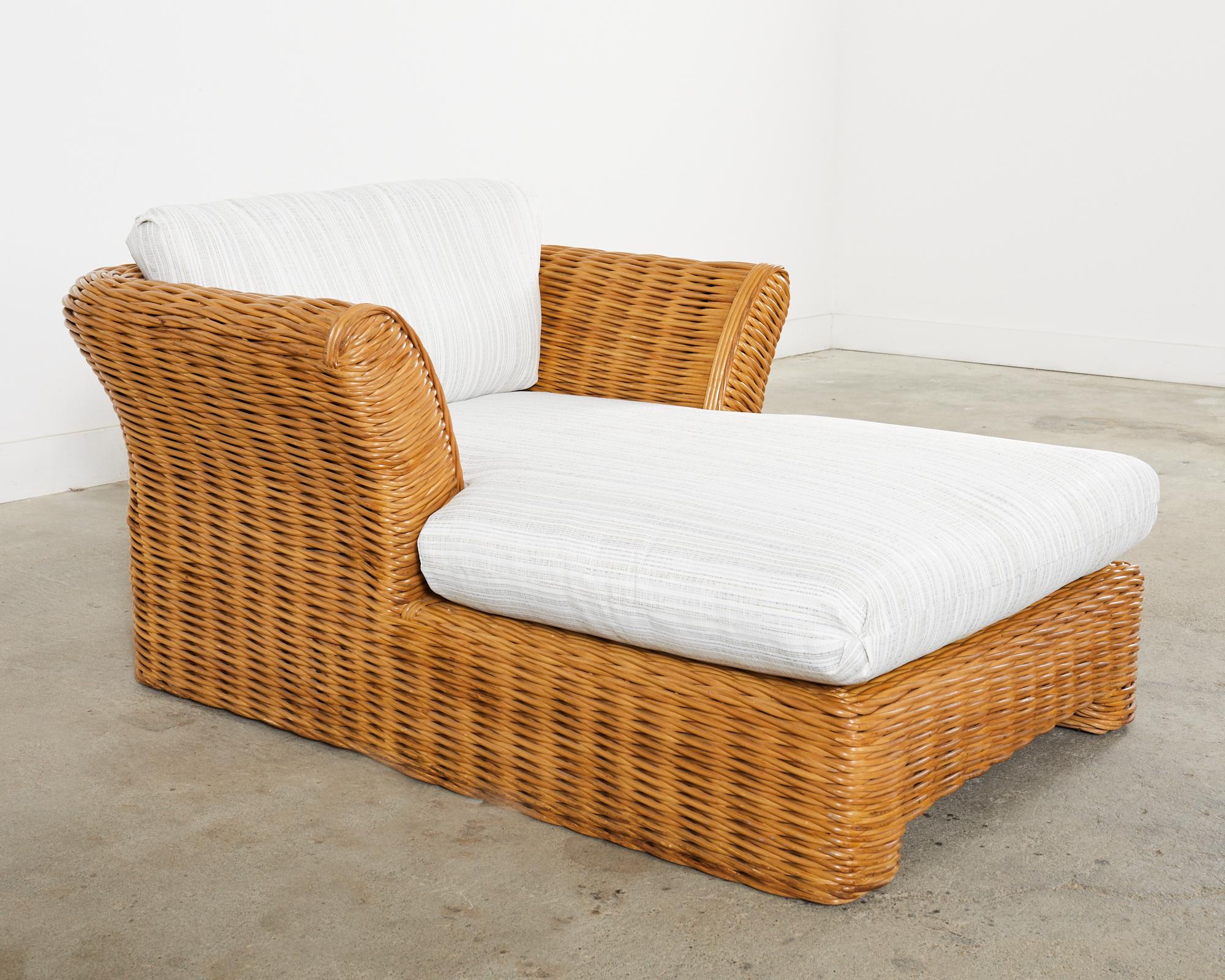 Fabric Michael Taylor Style Organic Modern Rattan Chaise Longue For Sale