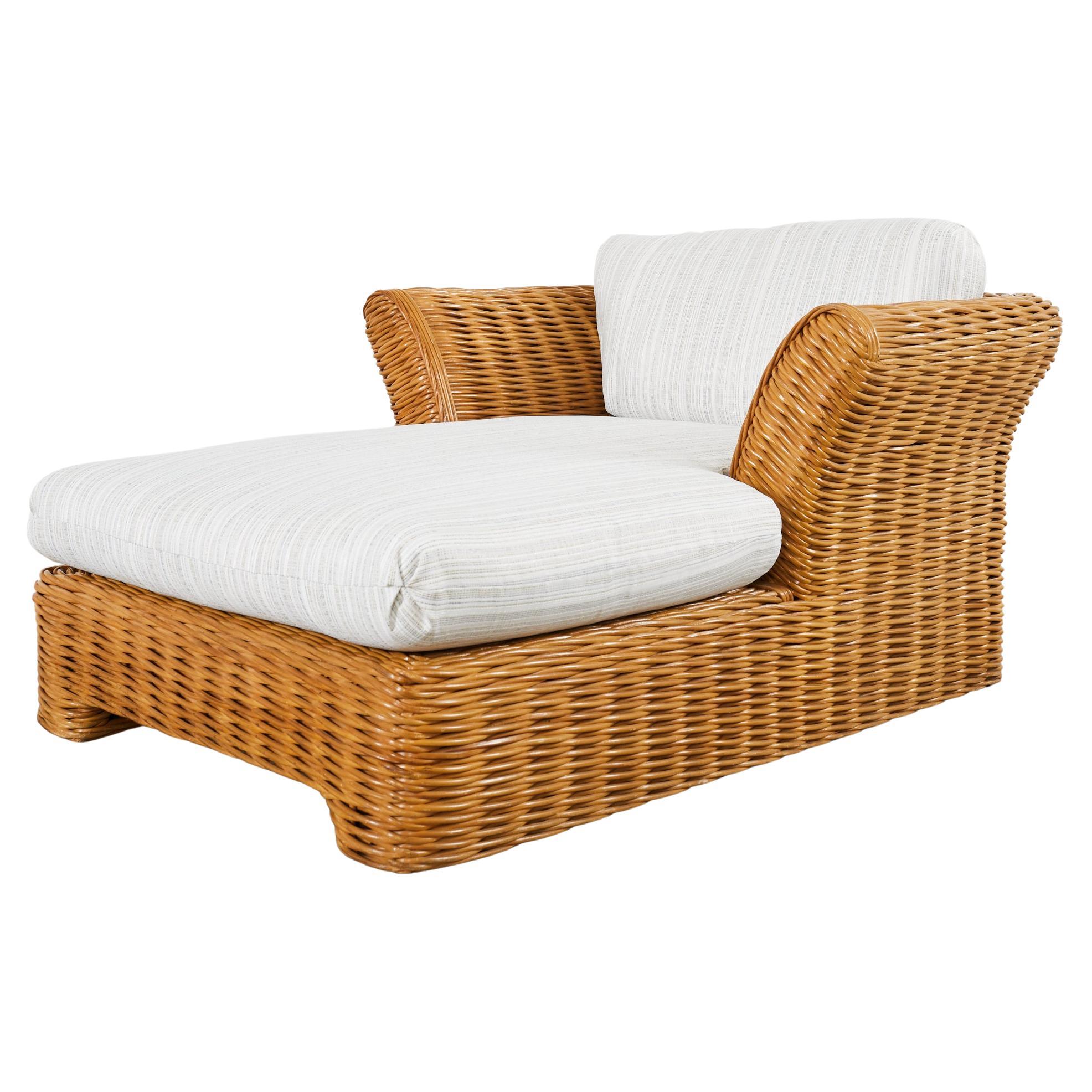Michael Taylor Style Organic Modern Rattan Chaise Longue For Sale