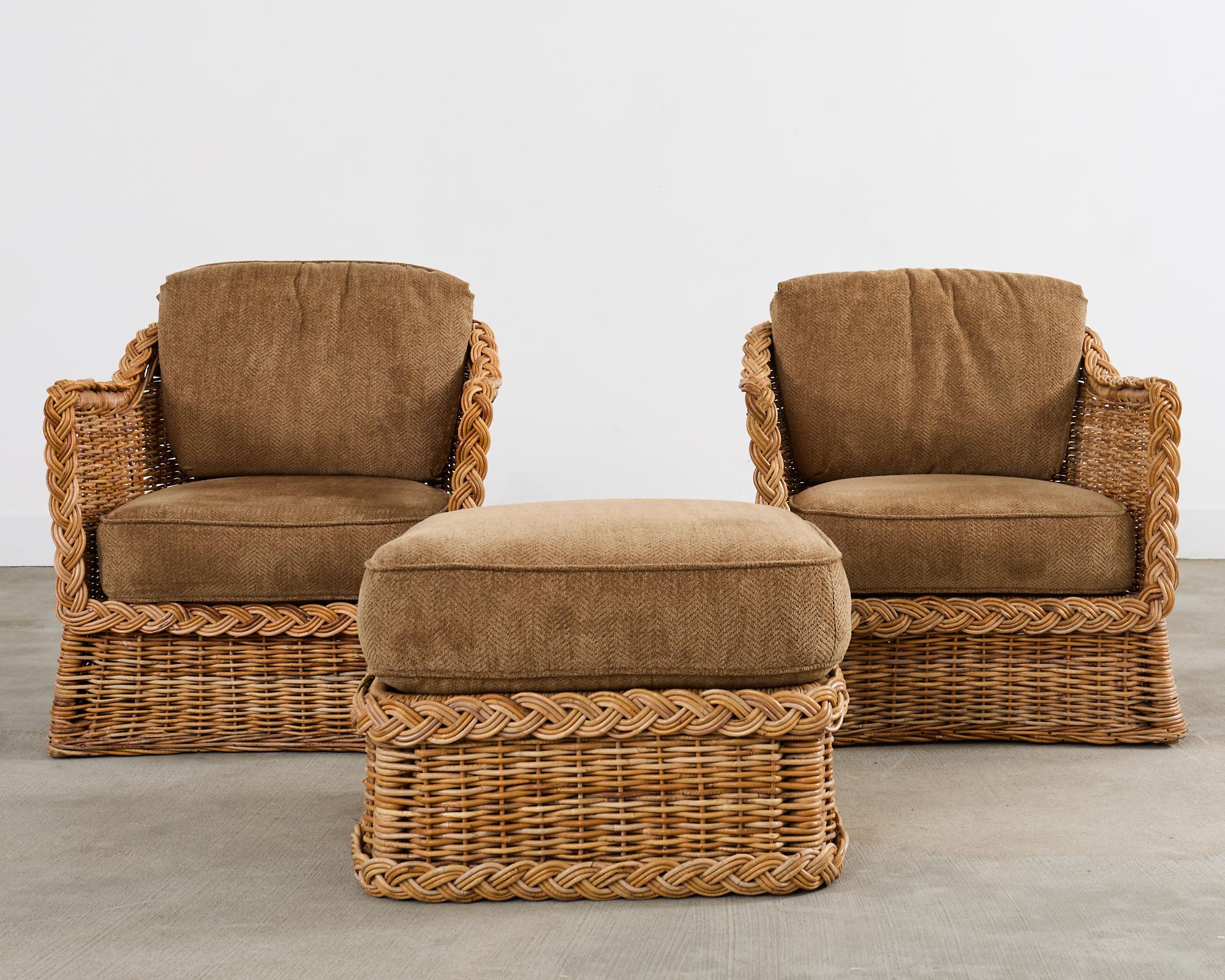 Michael Taylor Style Organic Modern Rattan Living Room Suite For Sale 7