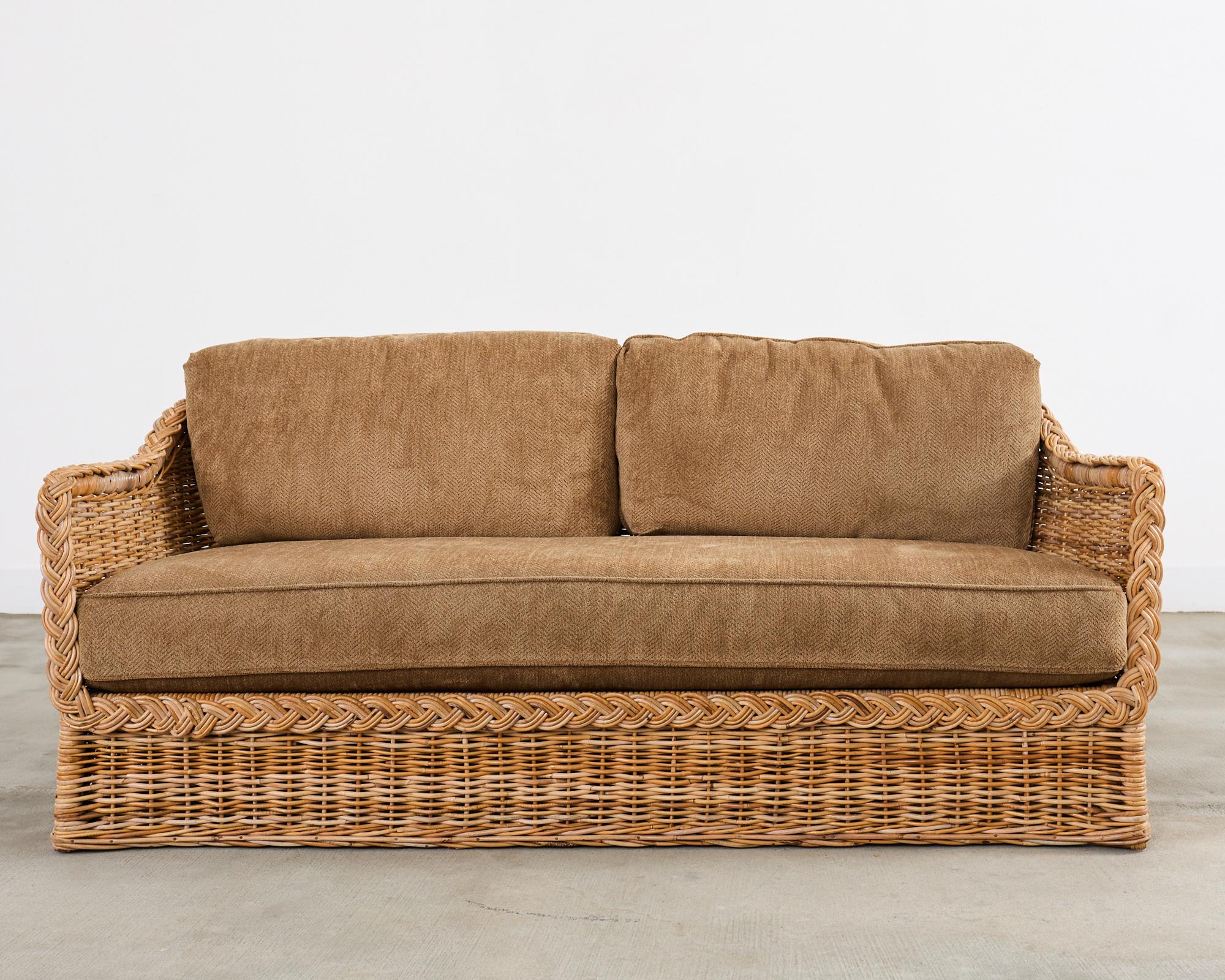 Hand-Crafted Michael Taylor Style Organic Modern Rattan Living Room Suite For Sale