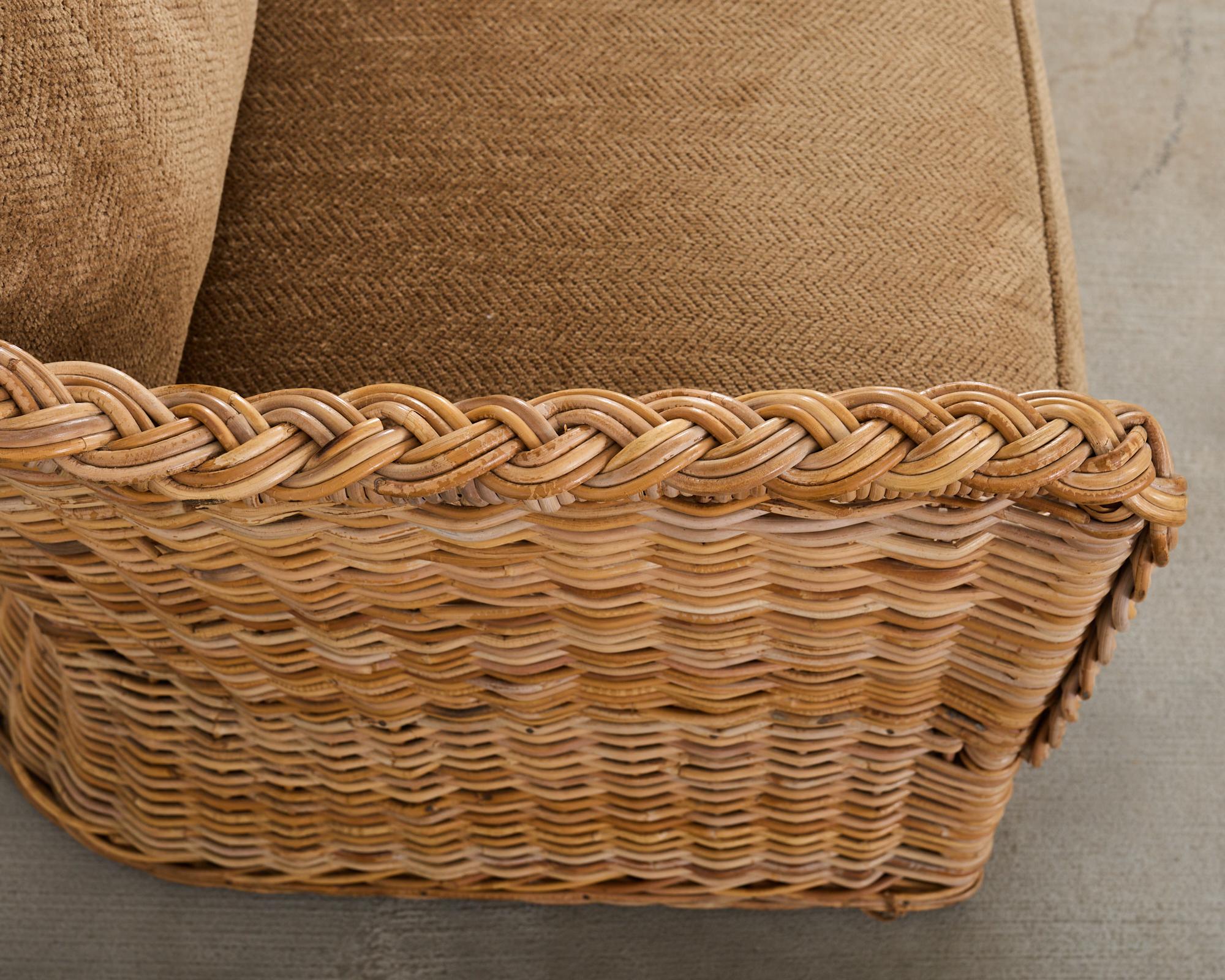 Fabric Michael Taylor Style Organic Modern Rattan Living Room Suite For Sale